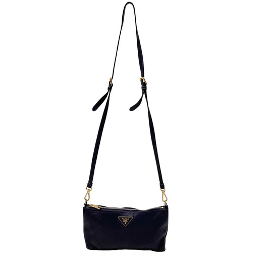 Small Purple Grained Calfskin Leather Crossbody Pouch