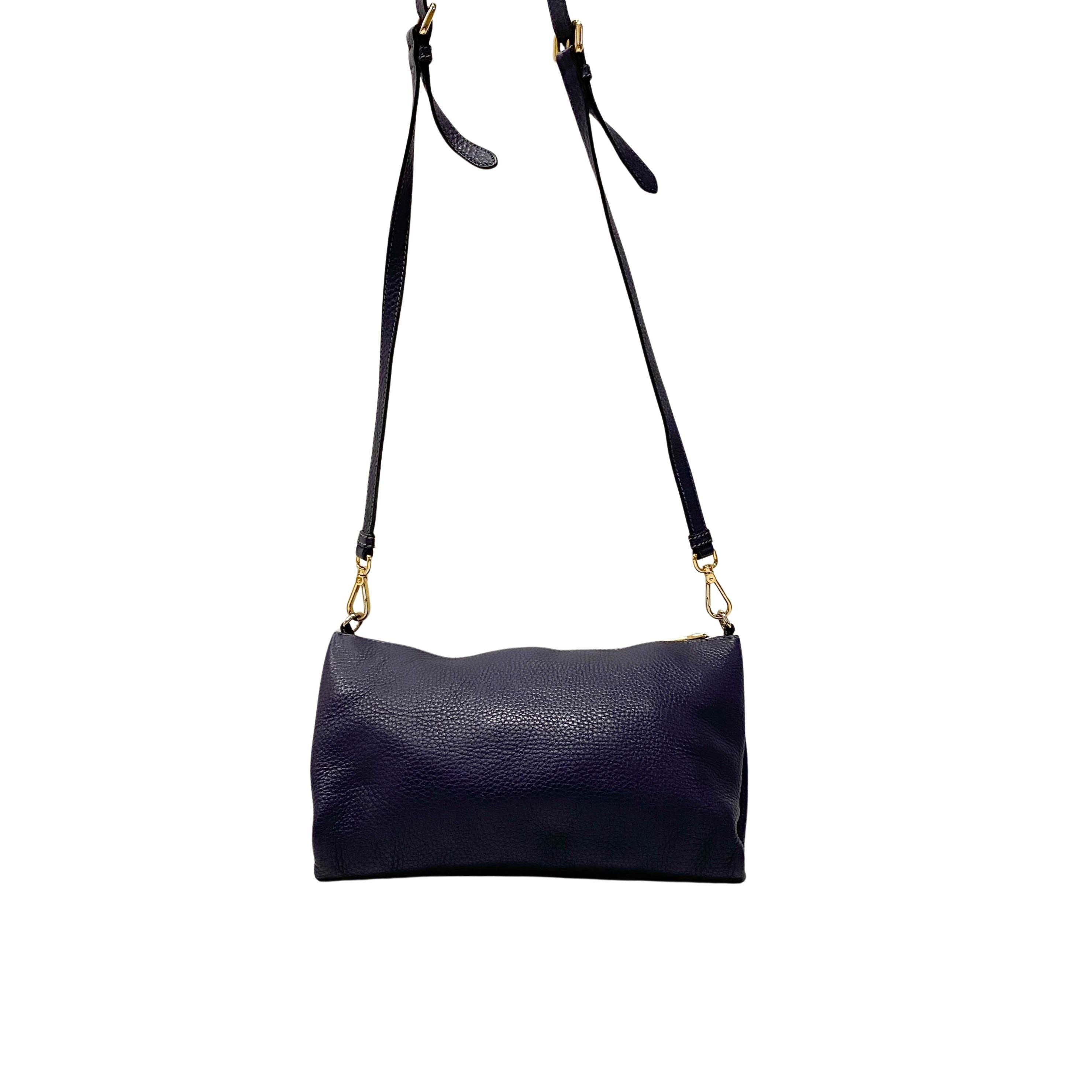 Small Purple Grained Calfskin Leather Crossbody Pouch