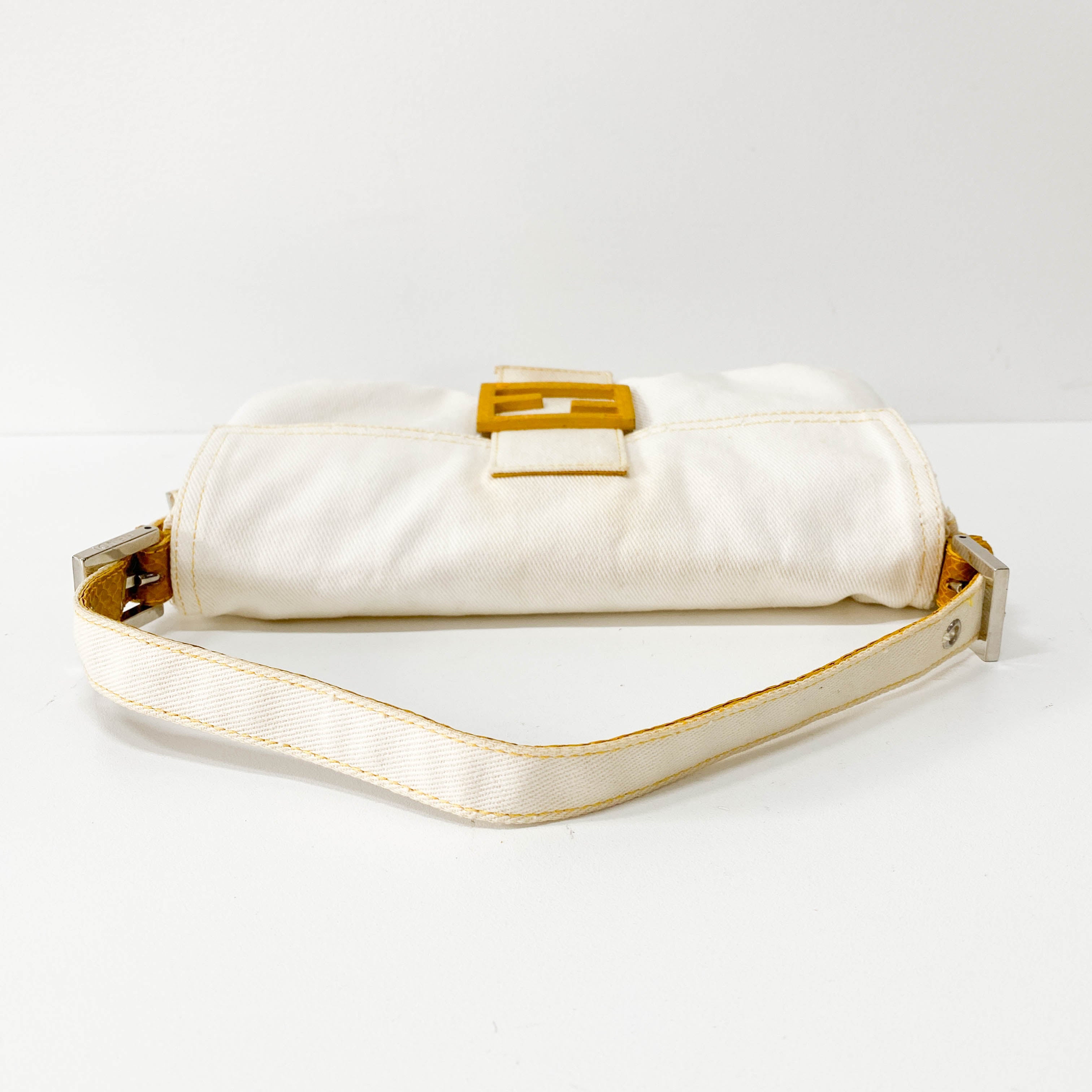 Baguette White Cotton Shoulder Bag
