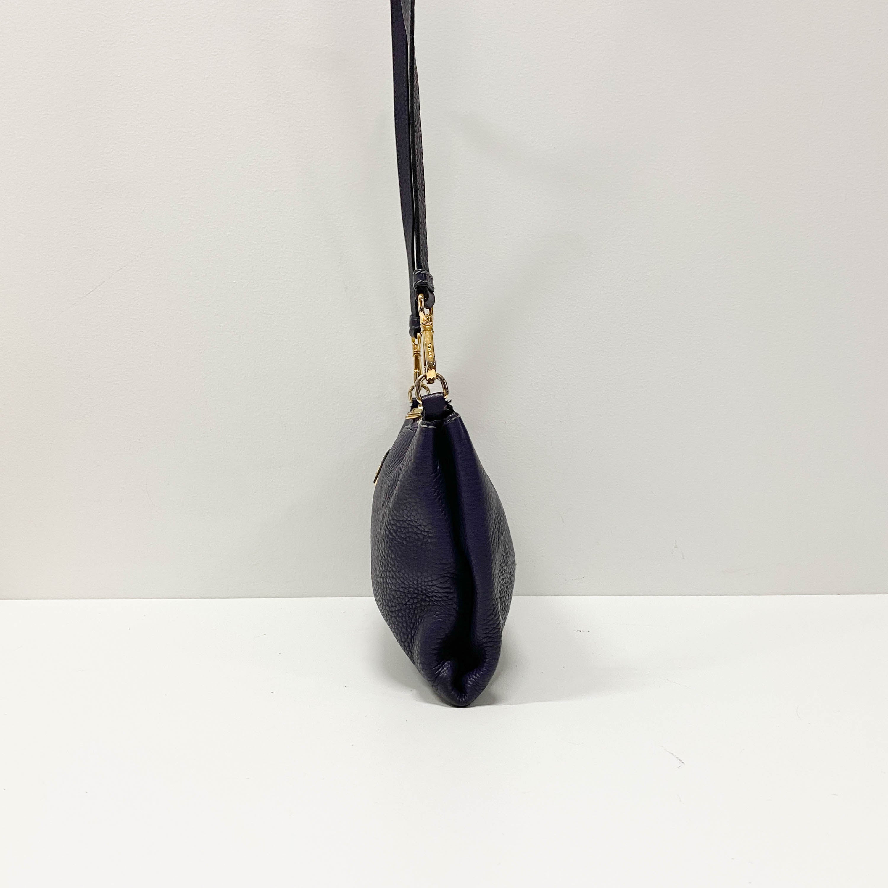 Small Purple Grained Calfskin Leather Crossbody Pouch