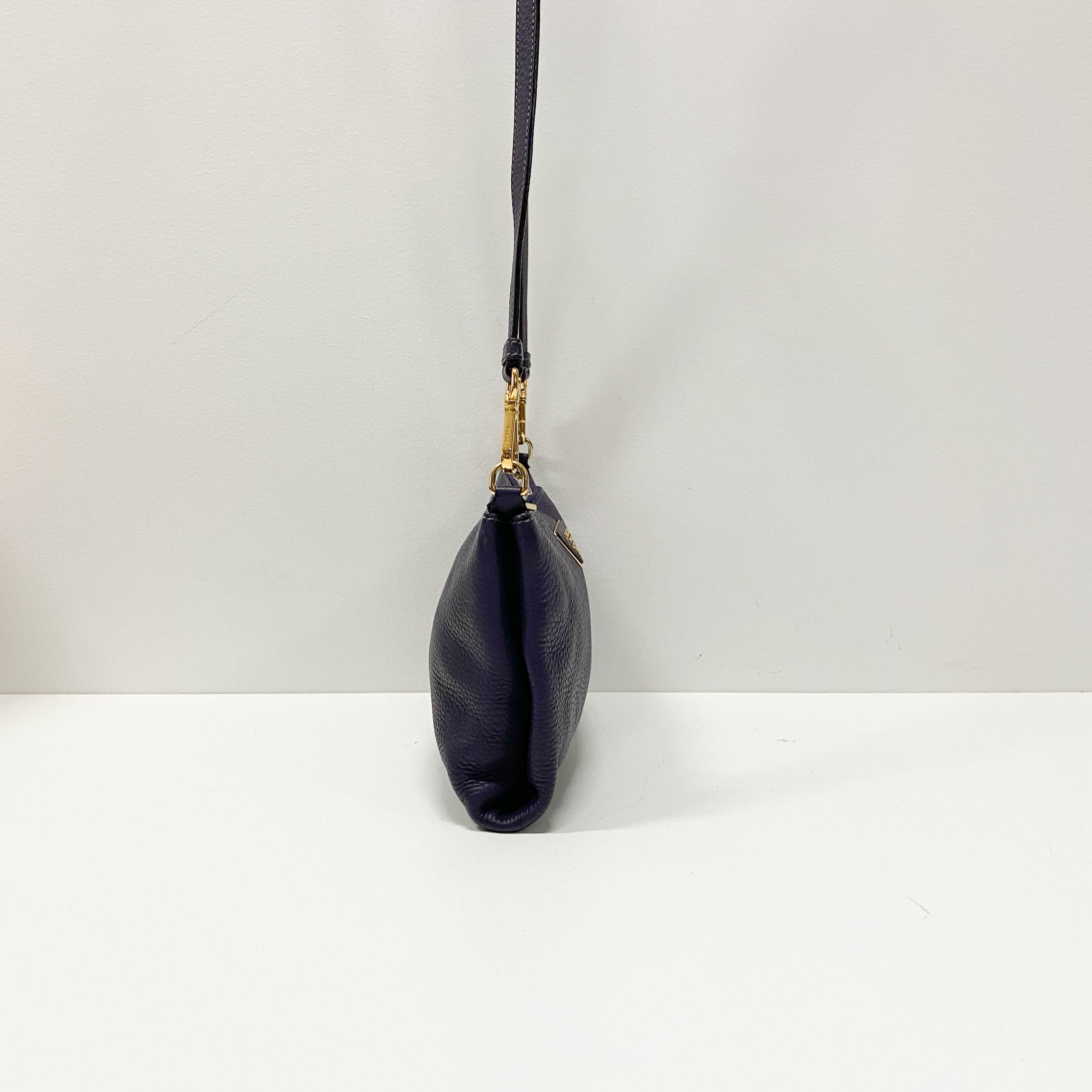 Small Purple Grained Calfskin Leather Crossbody Pouch