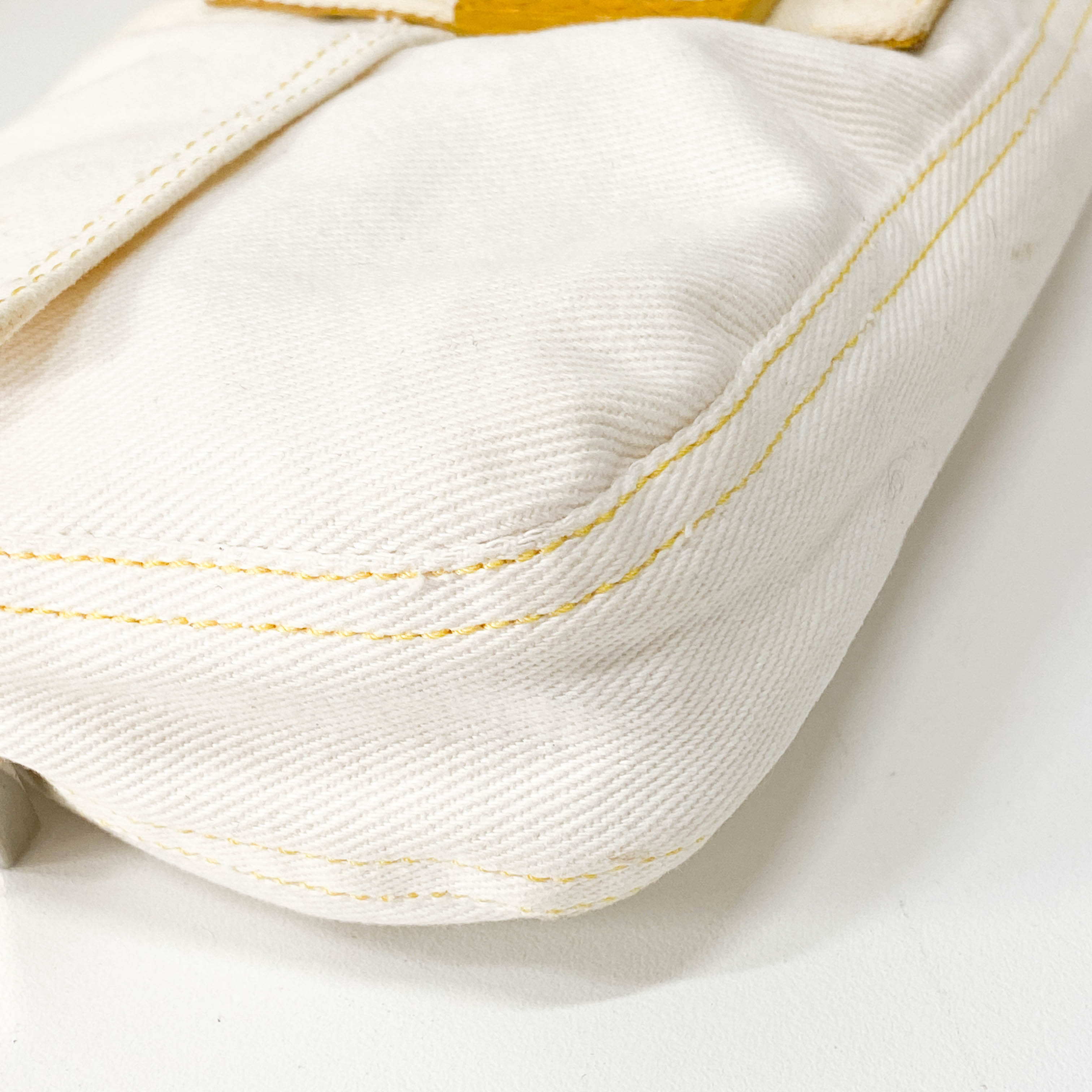 Baguette White Cotton Shoulder Bag