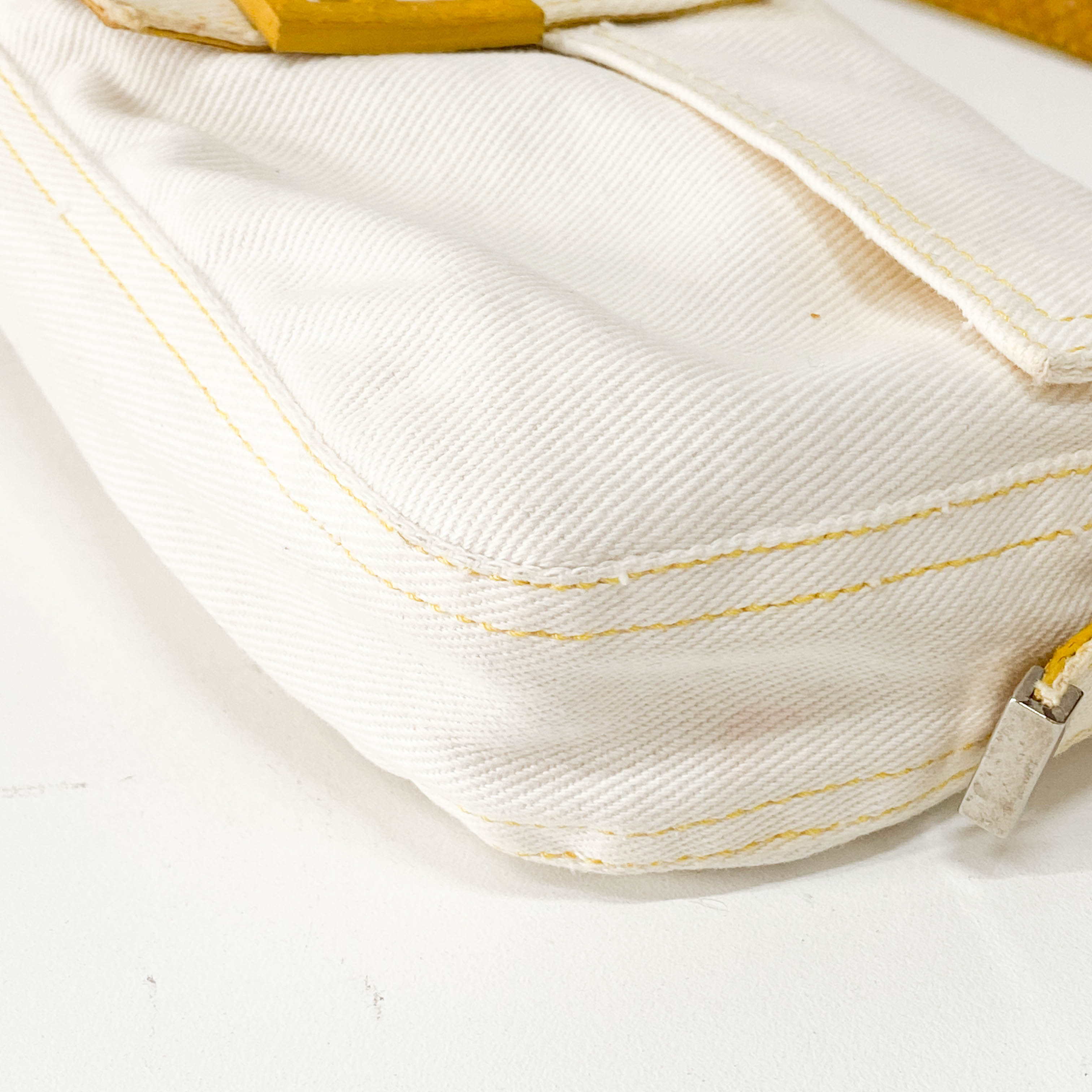 Baguette White Cotton Shoulder Bag