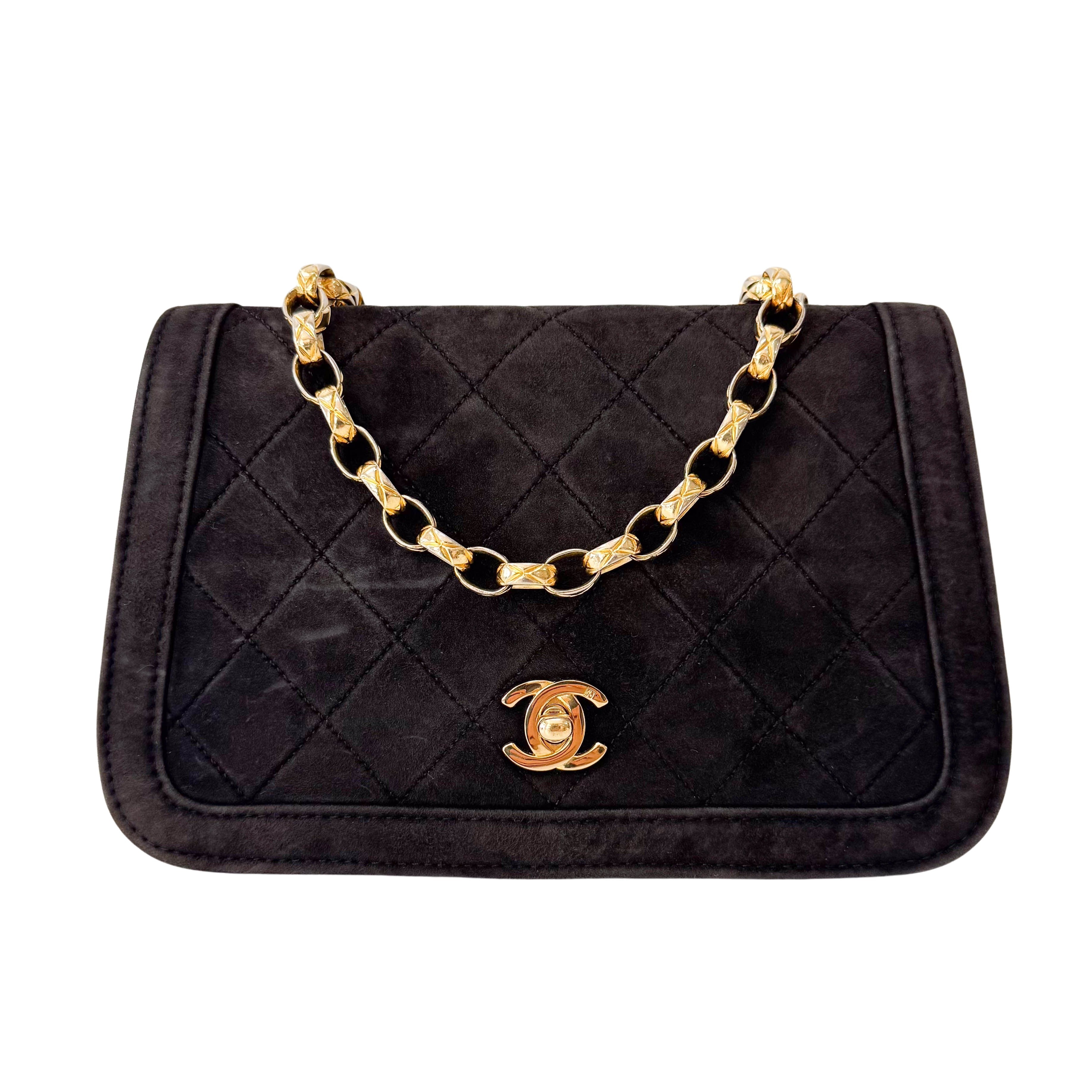 Matelasse Brown Suede Chain Strap Bag