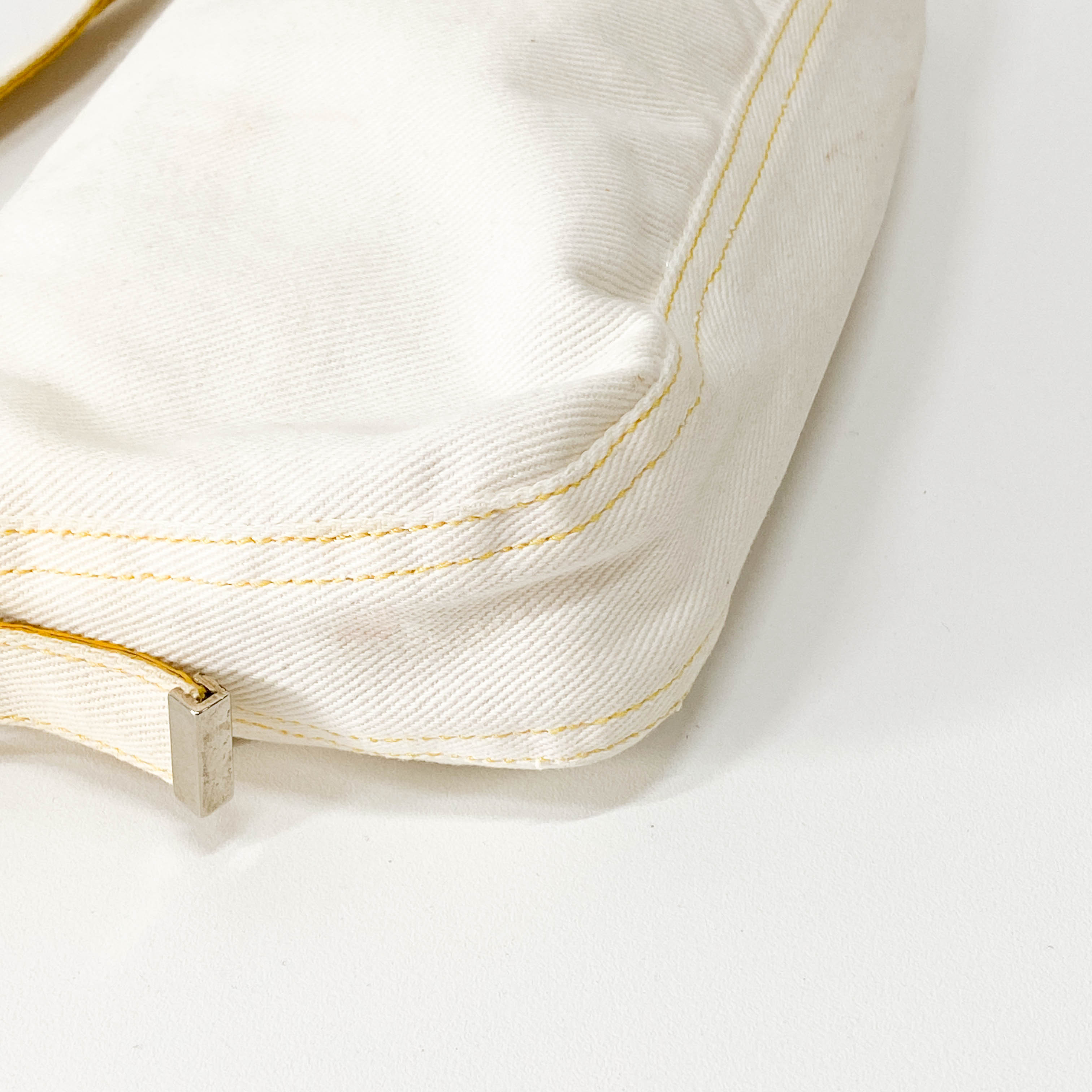 Baguette White Cotton Shoulder Bag