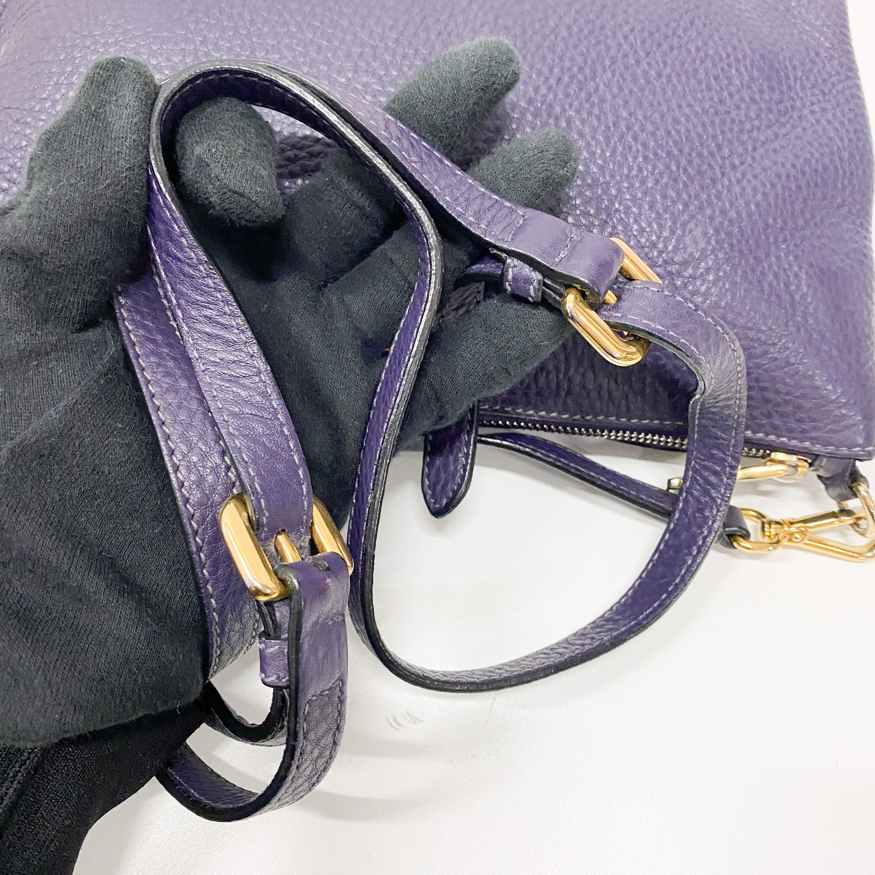 Small Purple Grained Calfskin Leather Crossbody Pouch