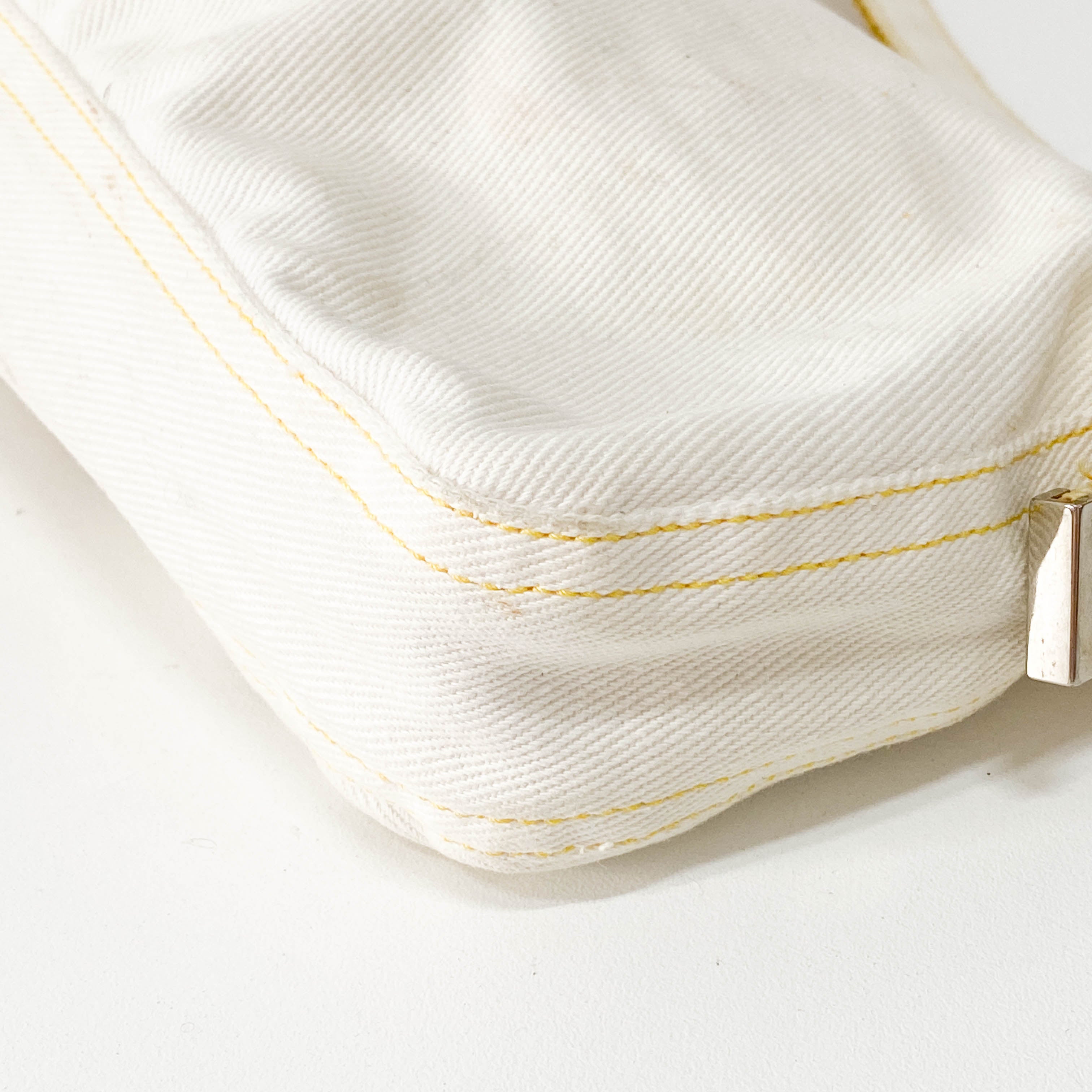 Baguette White Cotton Shoulder Bag
