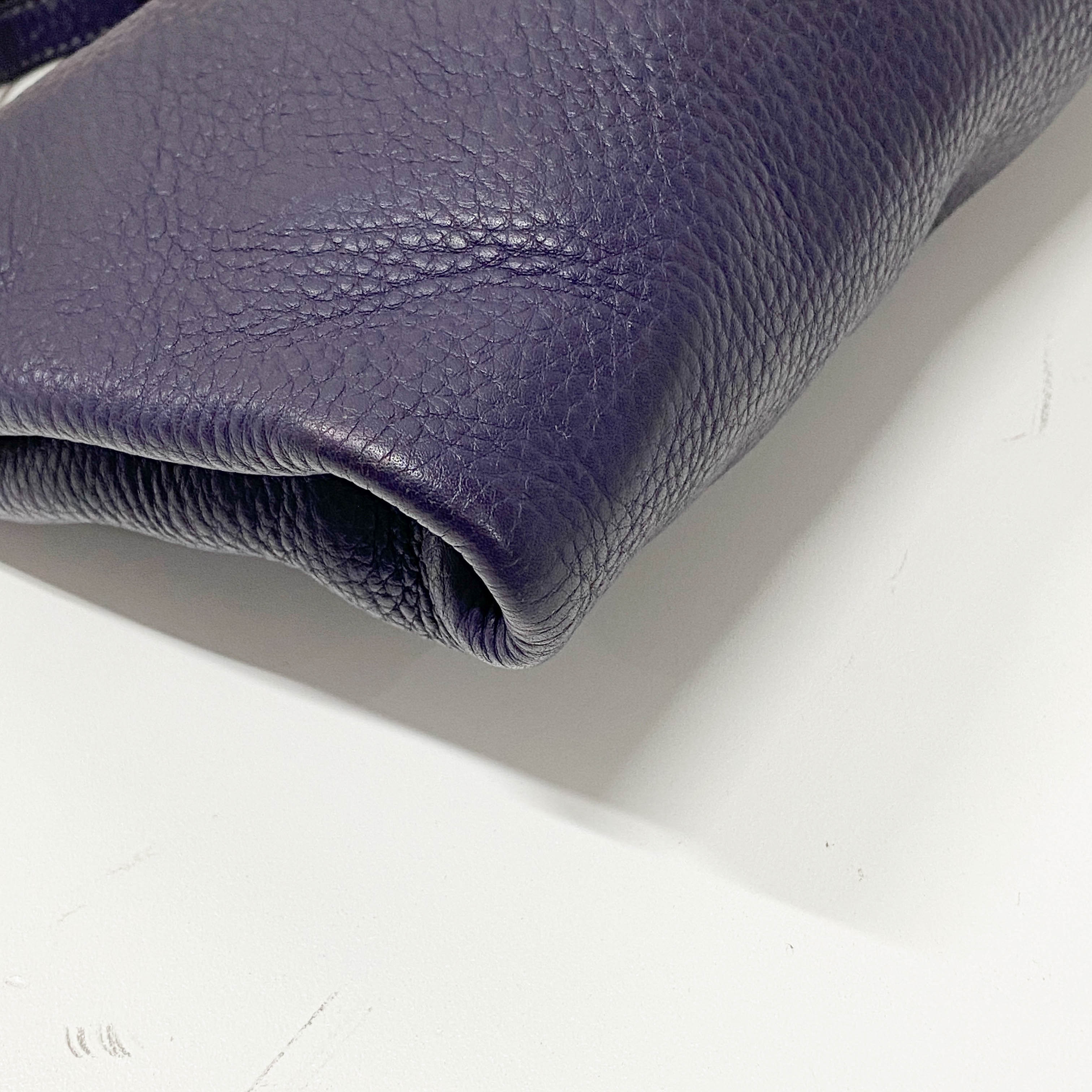 Small Purple Grained Calfskin Leather Crossbody Pouch