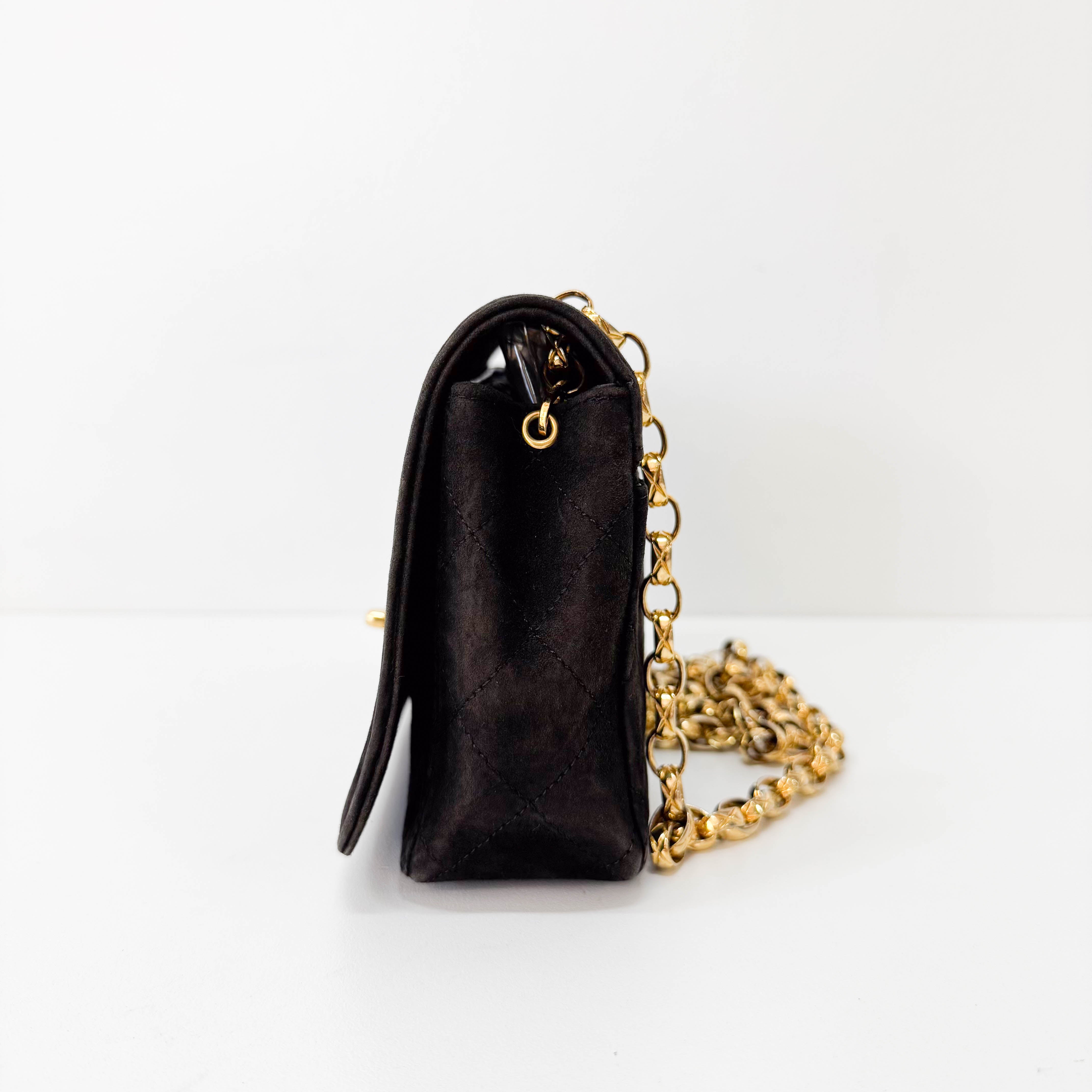 Matelasse Brown Suede Chain Strap Bag