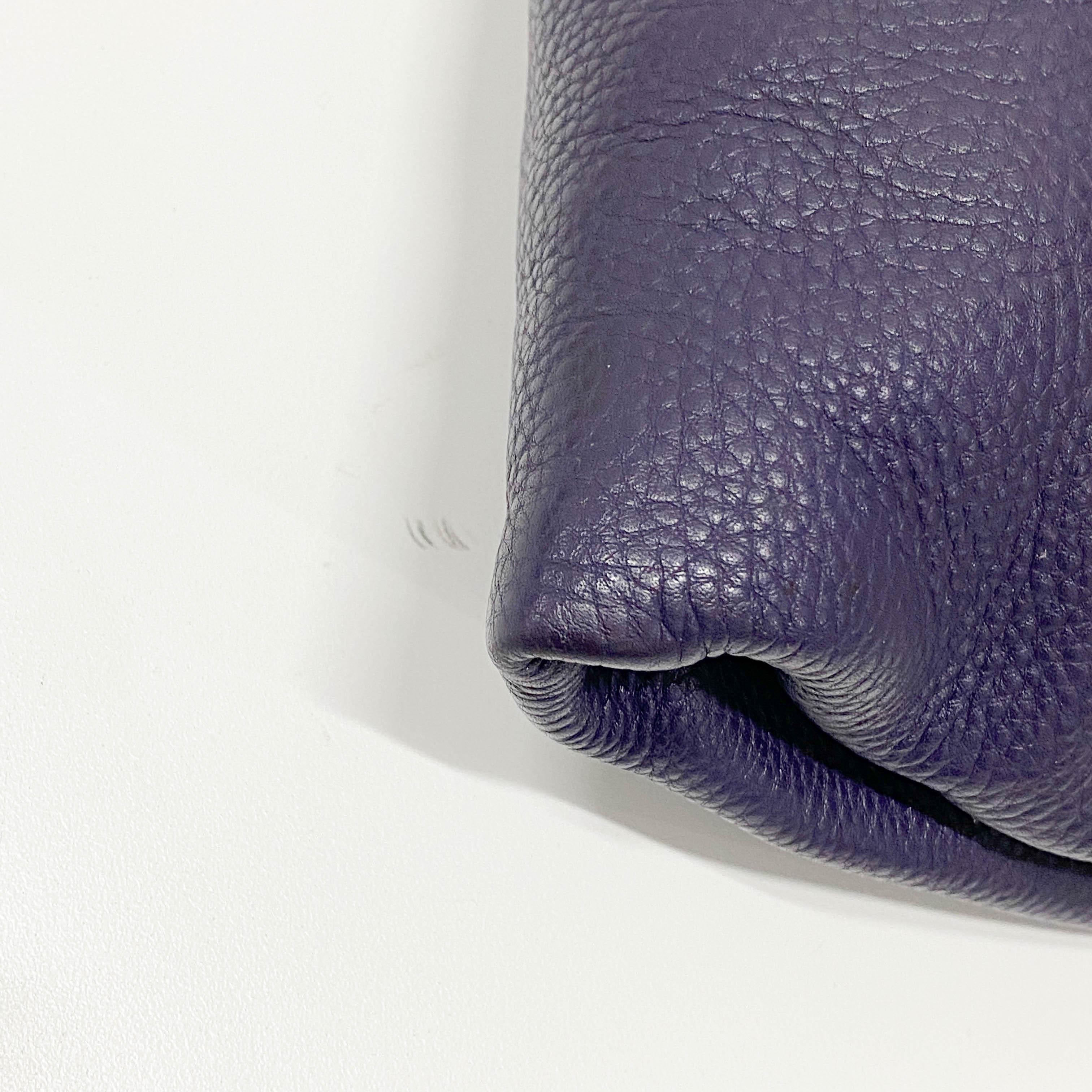 Small Purple Grained Calfskin Leather Crossbody Pouch