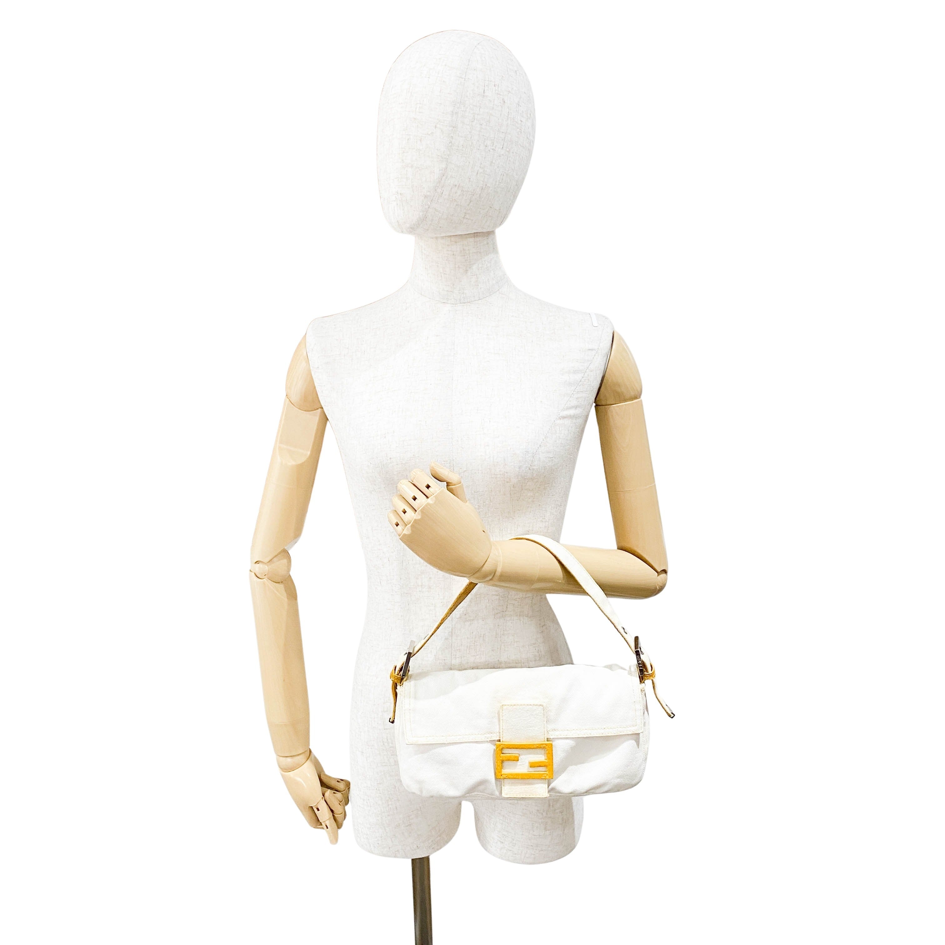 Baguette White Cotton Shoulder Bag