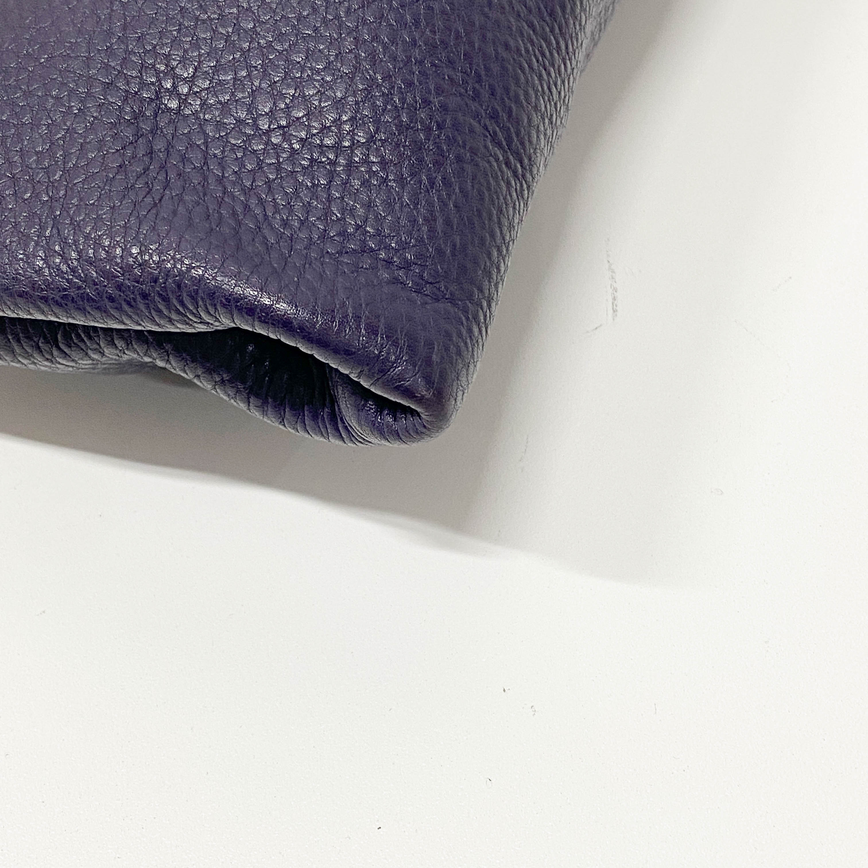 Small Purple Grained Calfskin Leather Crossbody Pouch