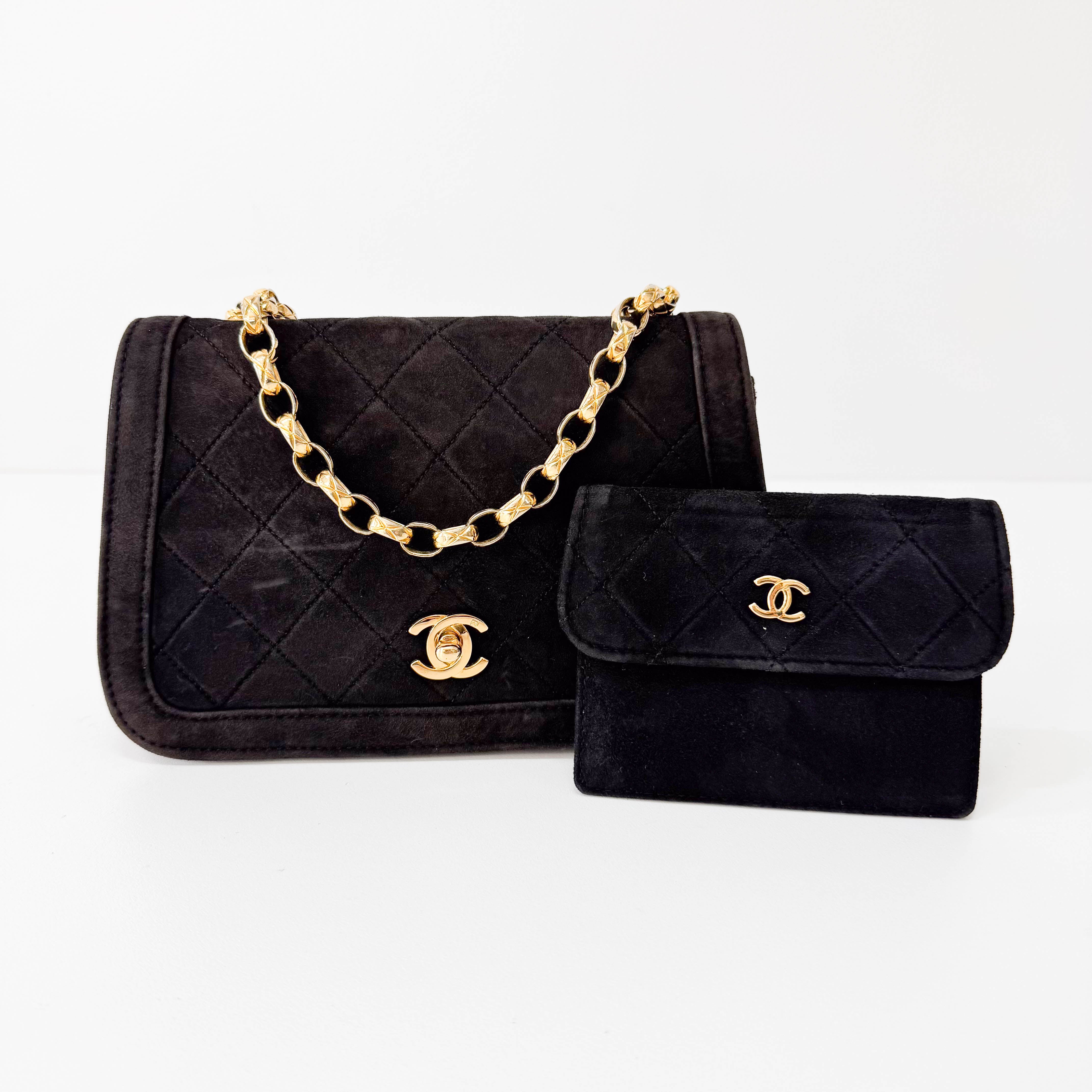 Matelasse Brown Suede Chain Strap Bag