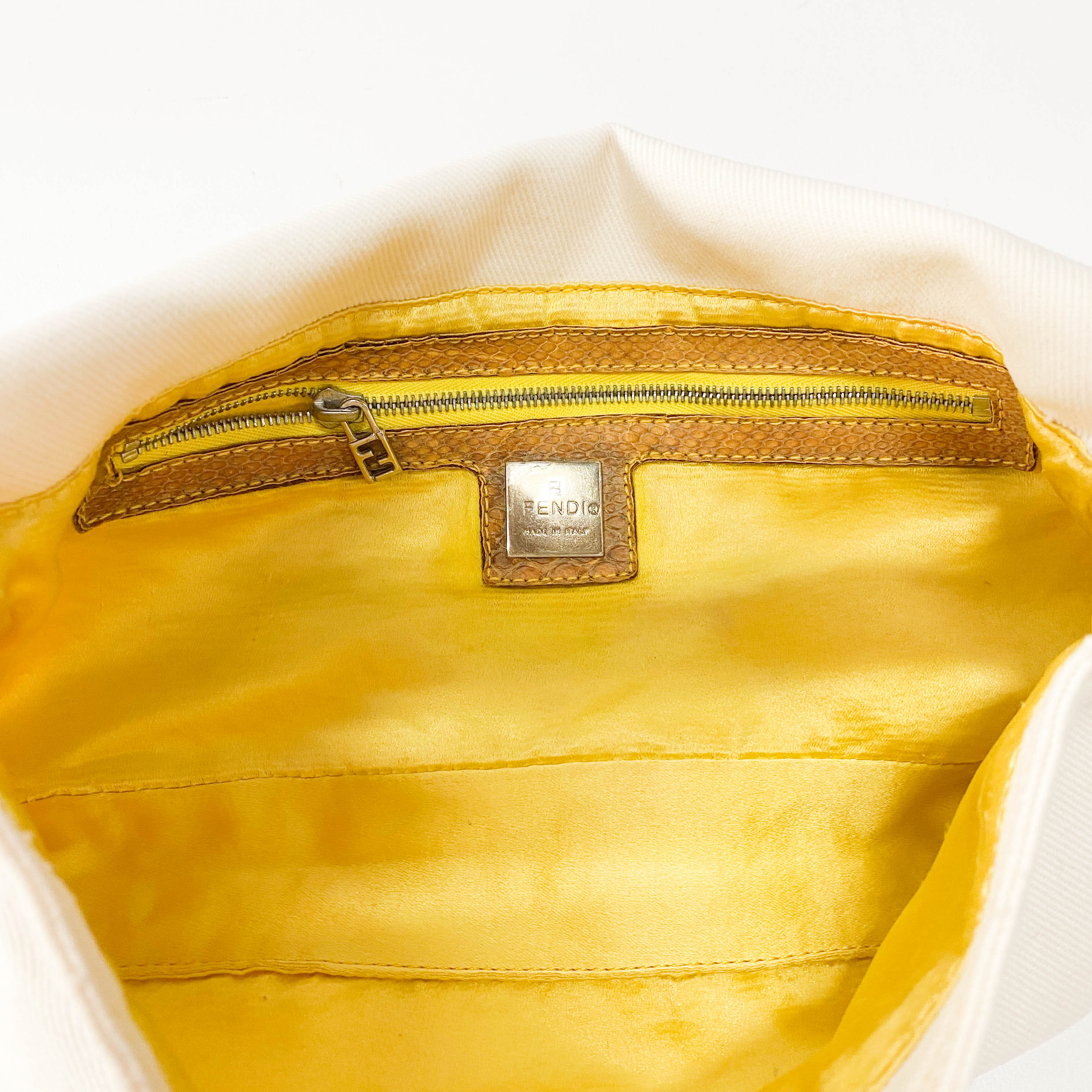 Baguette White Cotton Shoulder Bag