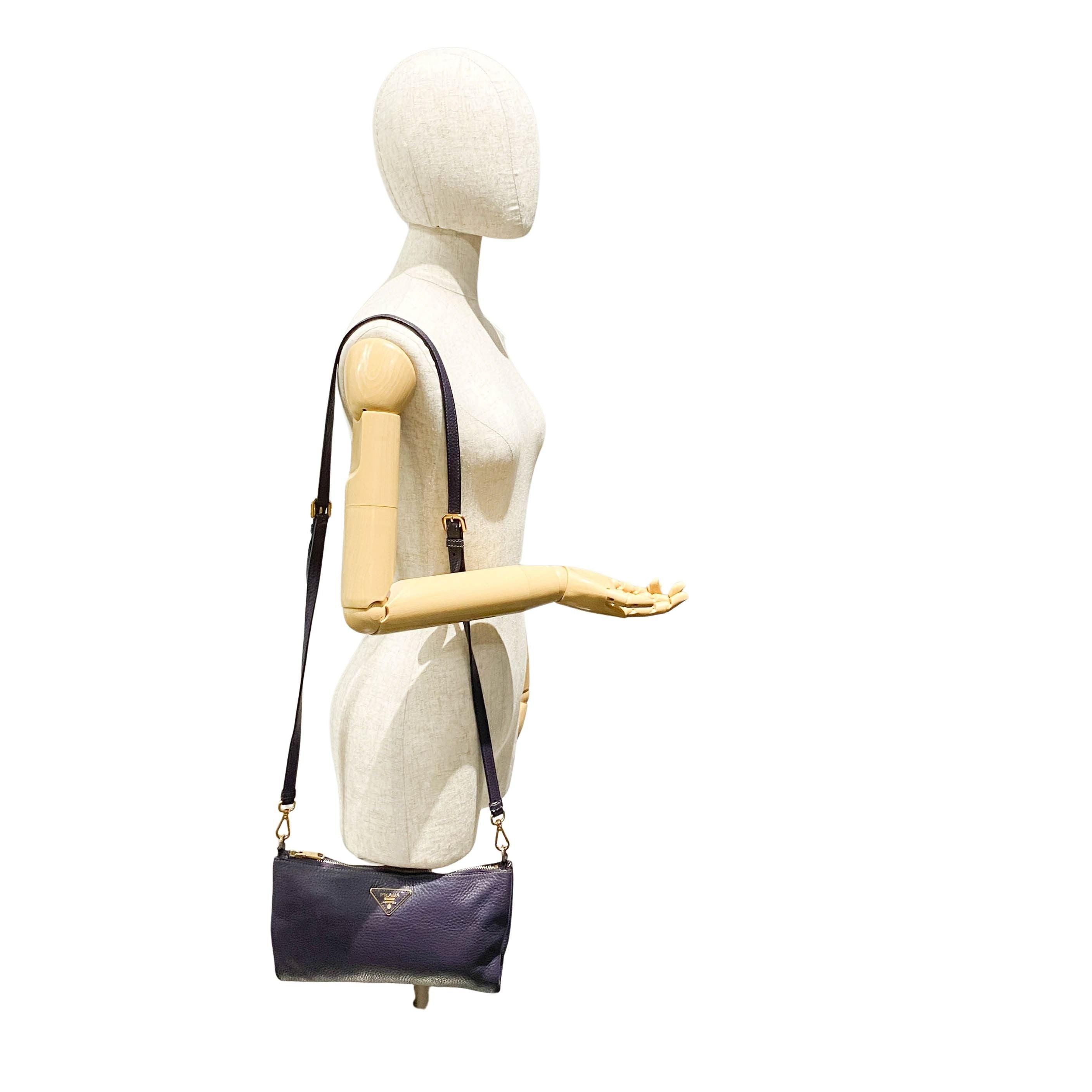 Small Purple Grained Calfskin Leather Crossbody Pouch