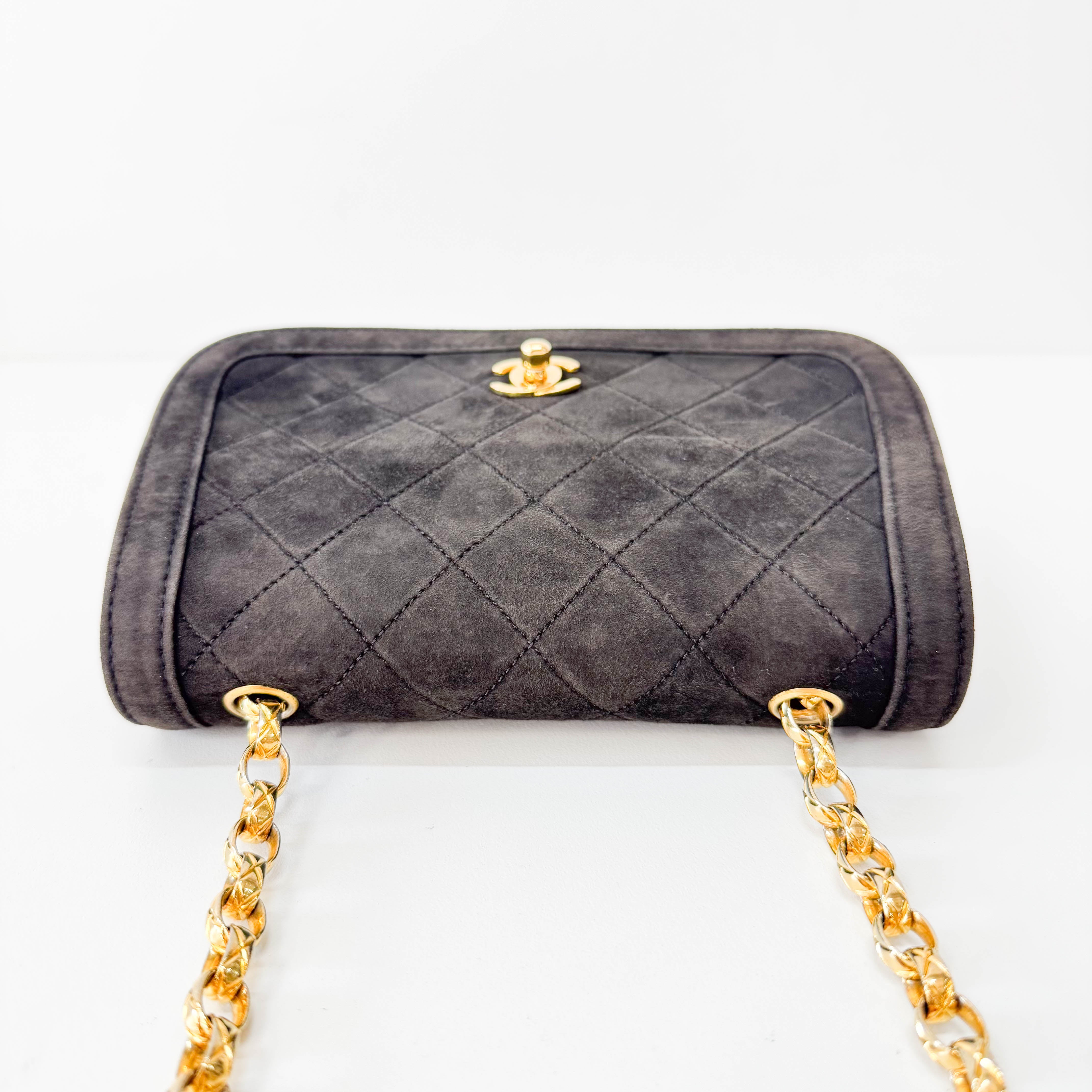 Matelasse Brown Suede Chain Strap Bag