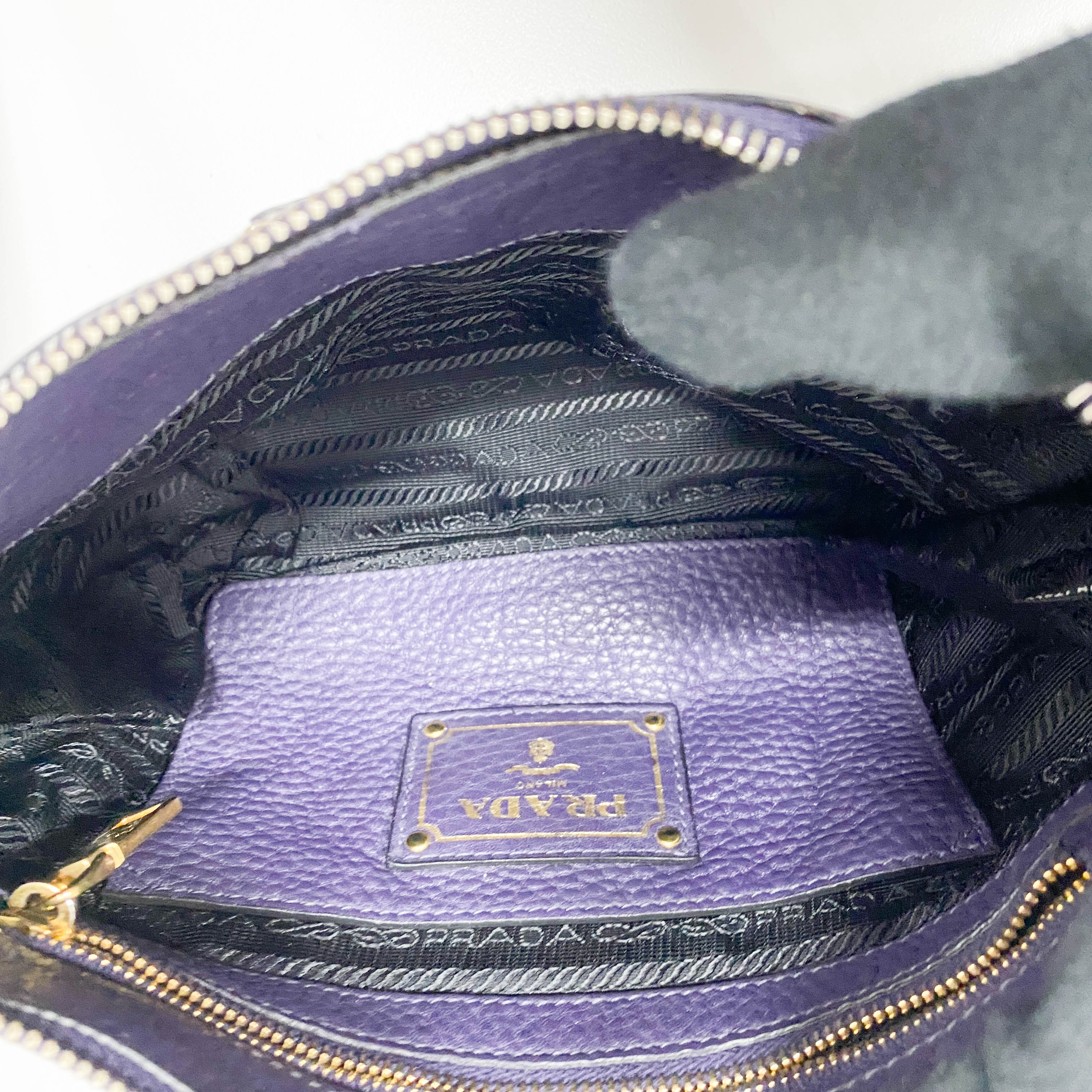 Small Purple Grained Calfskin Leather Crossbody Pouch