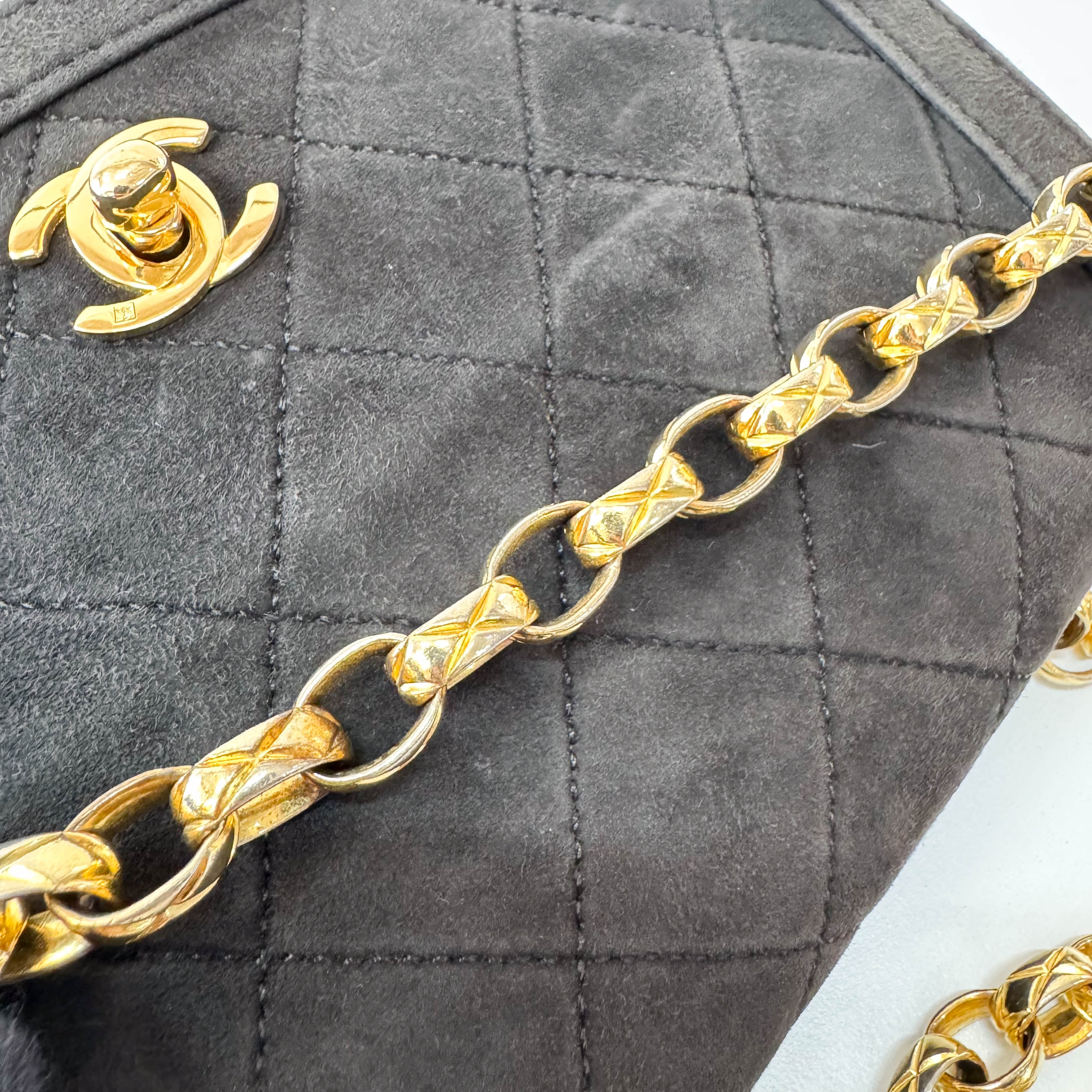 Matelasse Brown Suede Chain Strap Bag