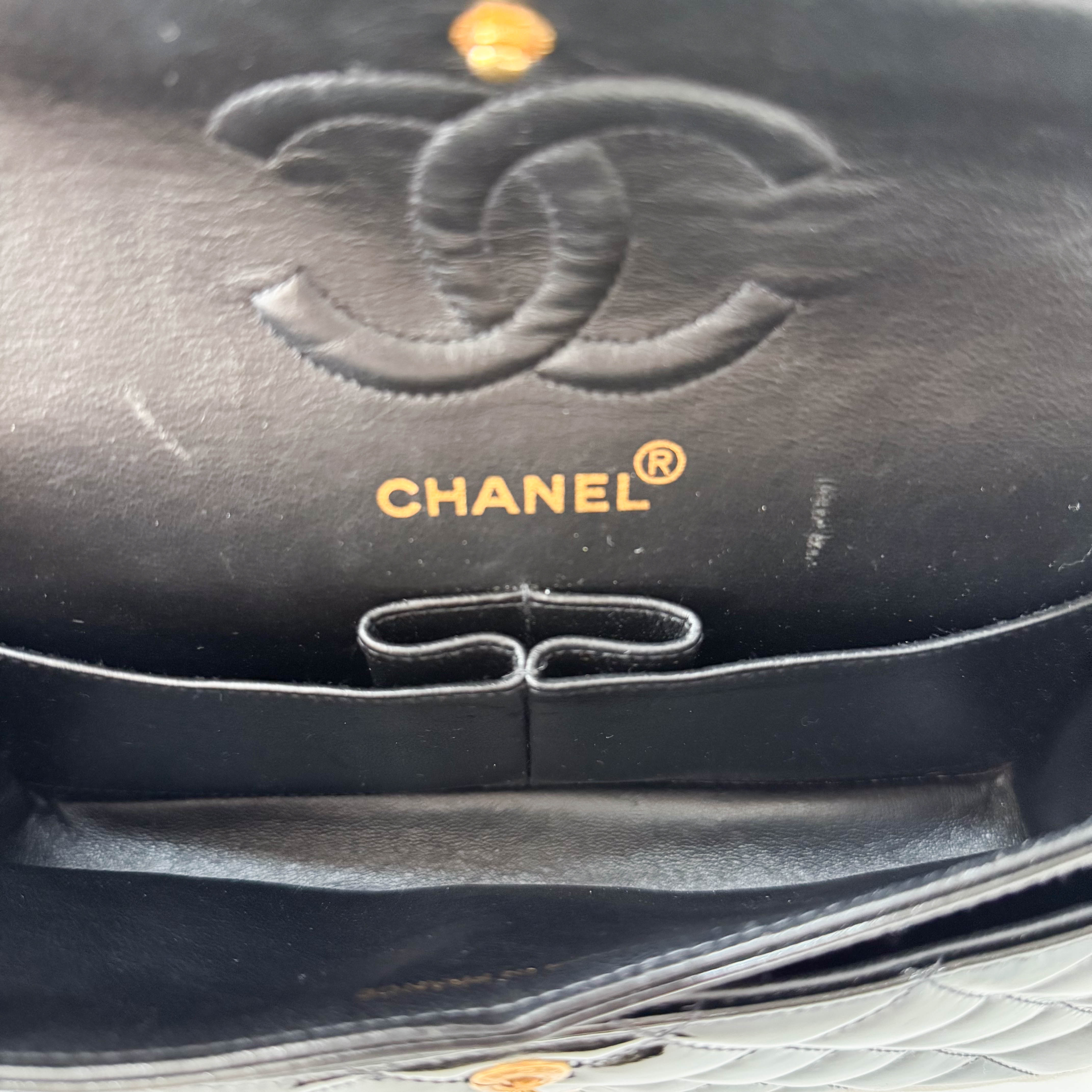 Matelassé Double Flap Black Patent Leather Shoulder Bag