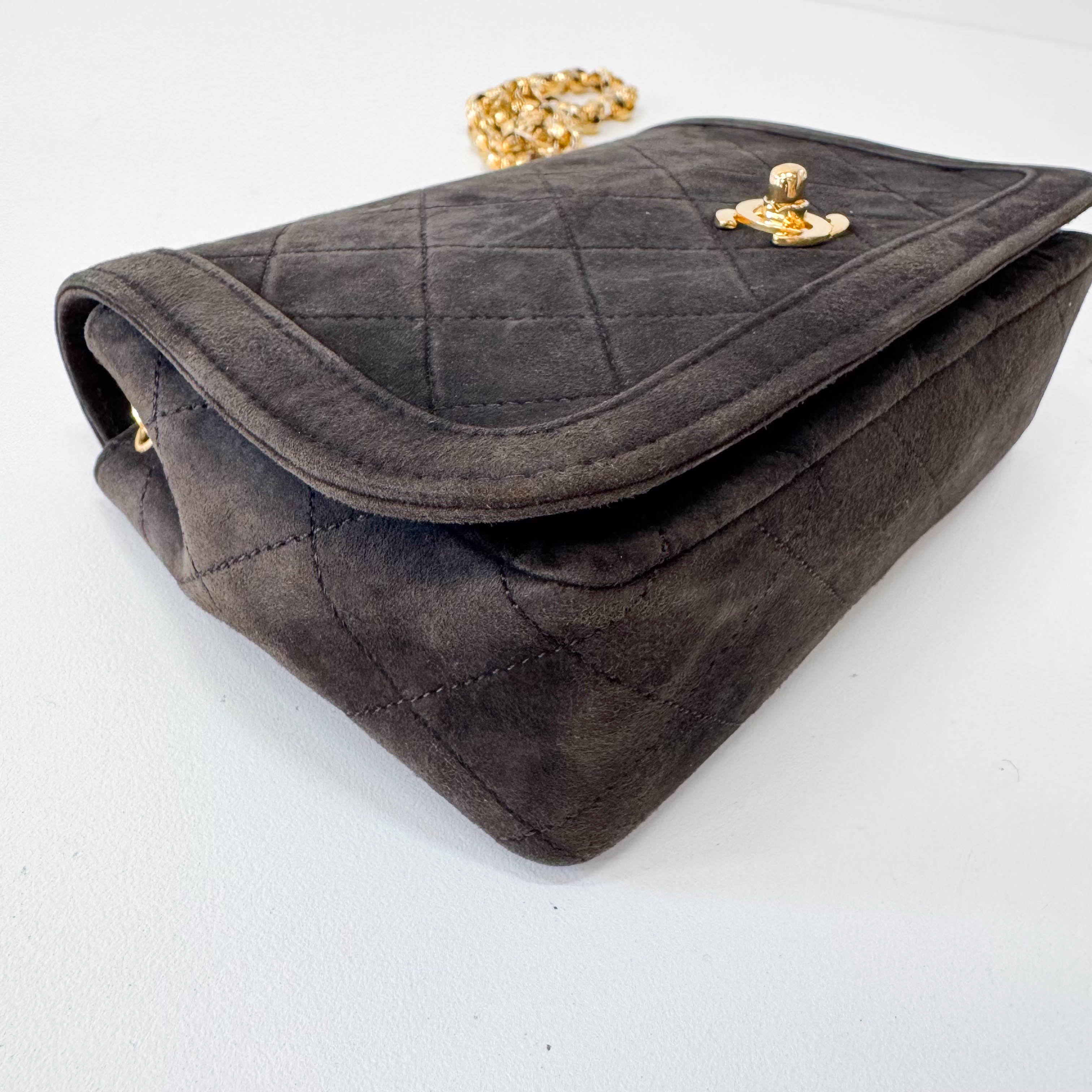 Matelasse Brown Suede Chain Strap Bag