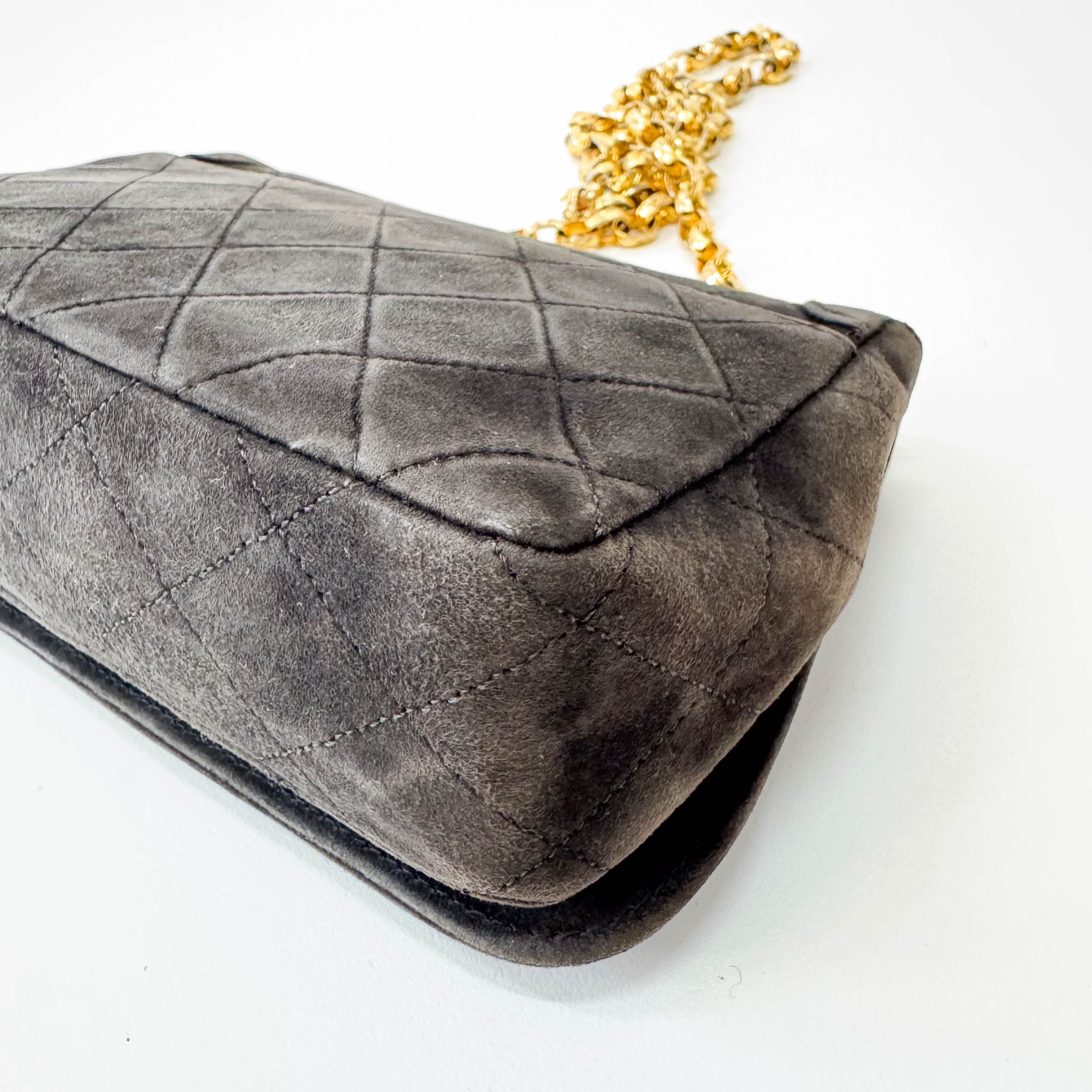 Matelasse Brown Suede Chain Strap Bag