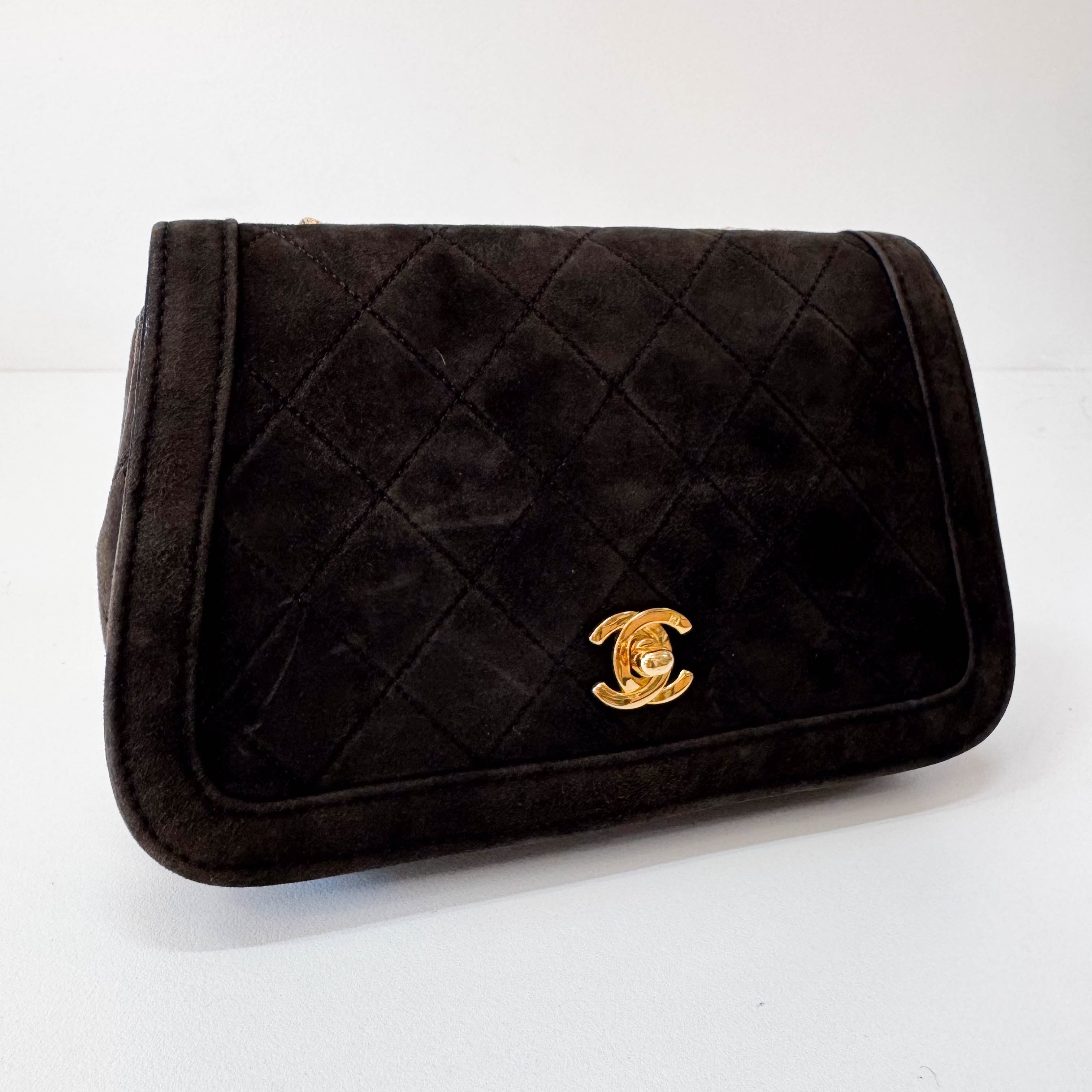 Matelasse Brown Suede Chain Strap Bag