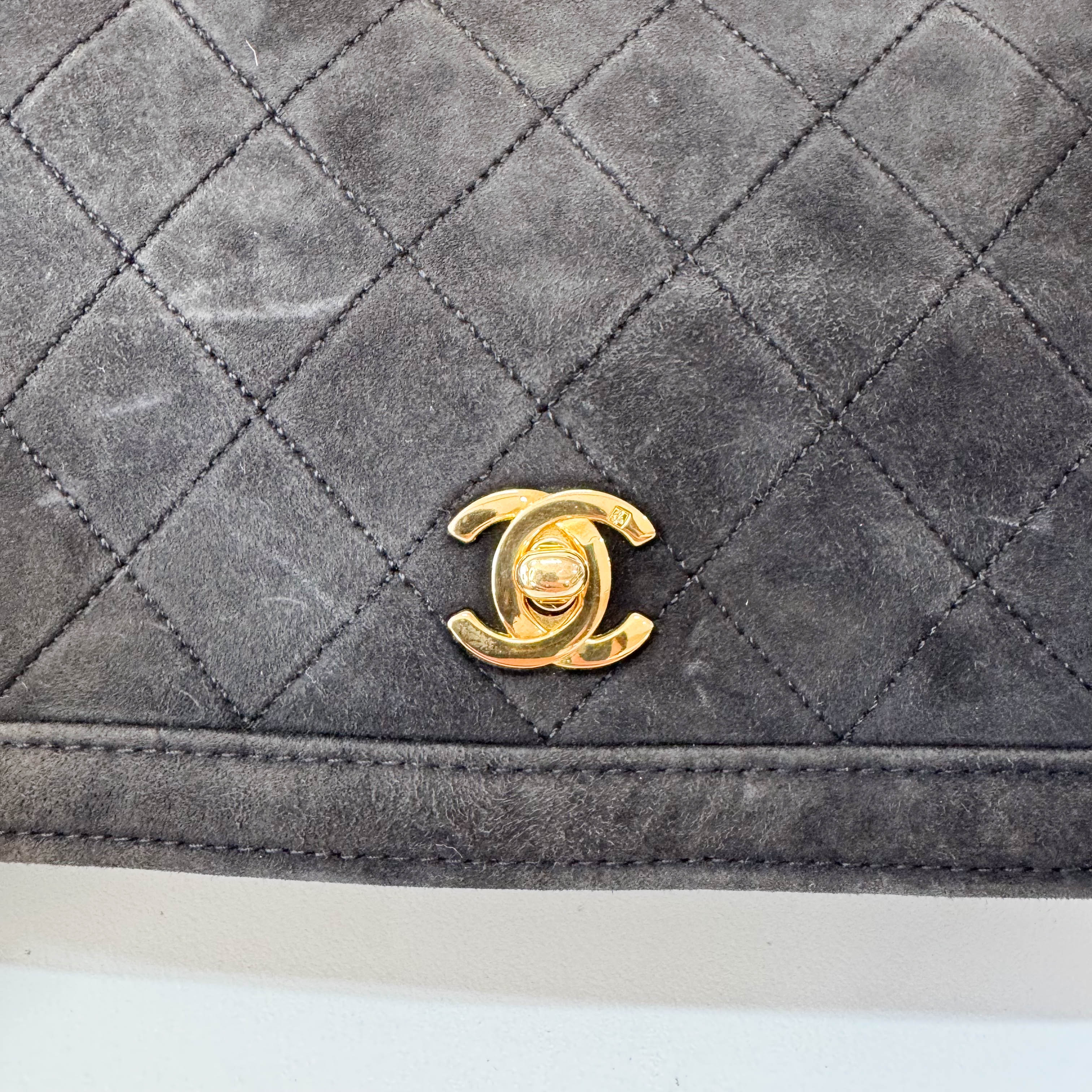 Matelasse Brown Suede Chain Strap Bag