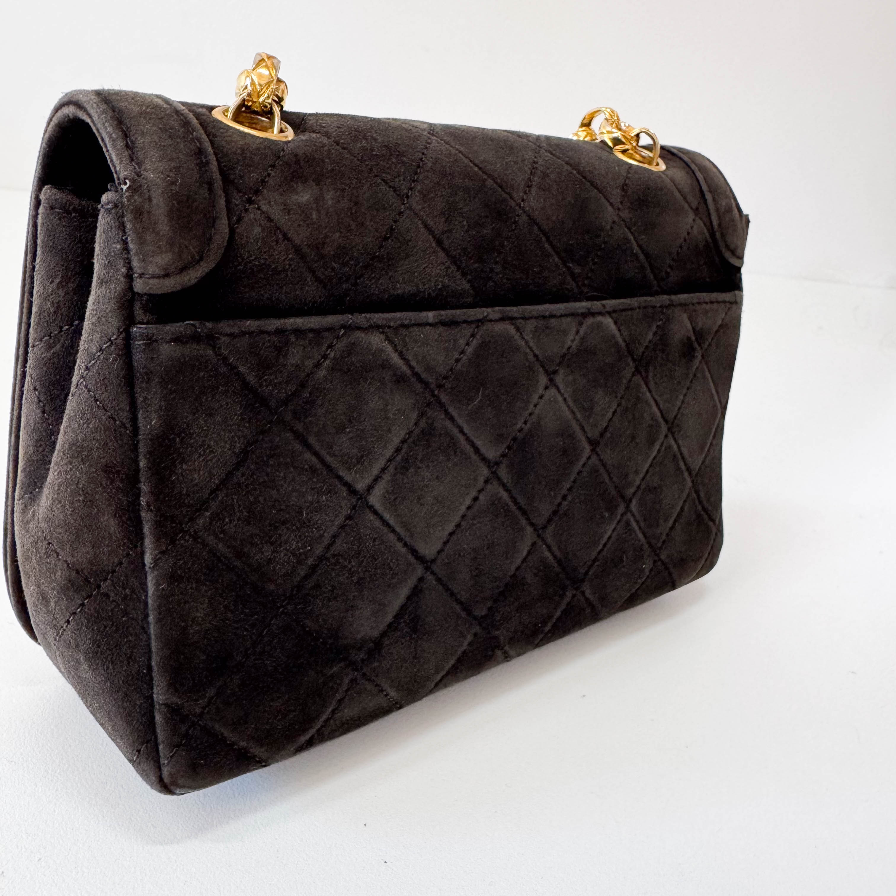 Matelasse Brown Suede Chain Strap Bag