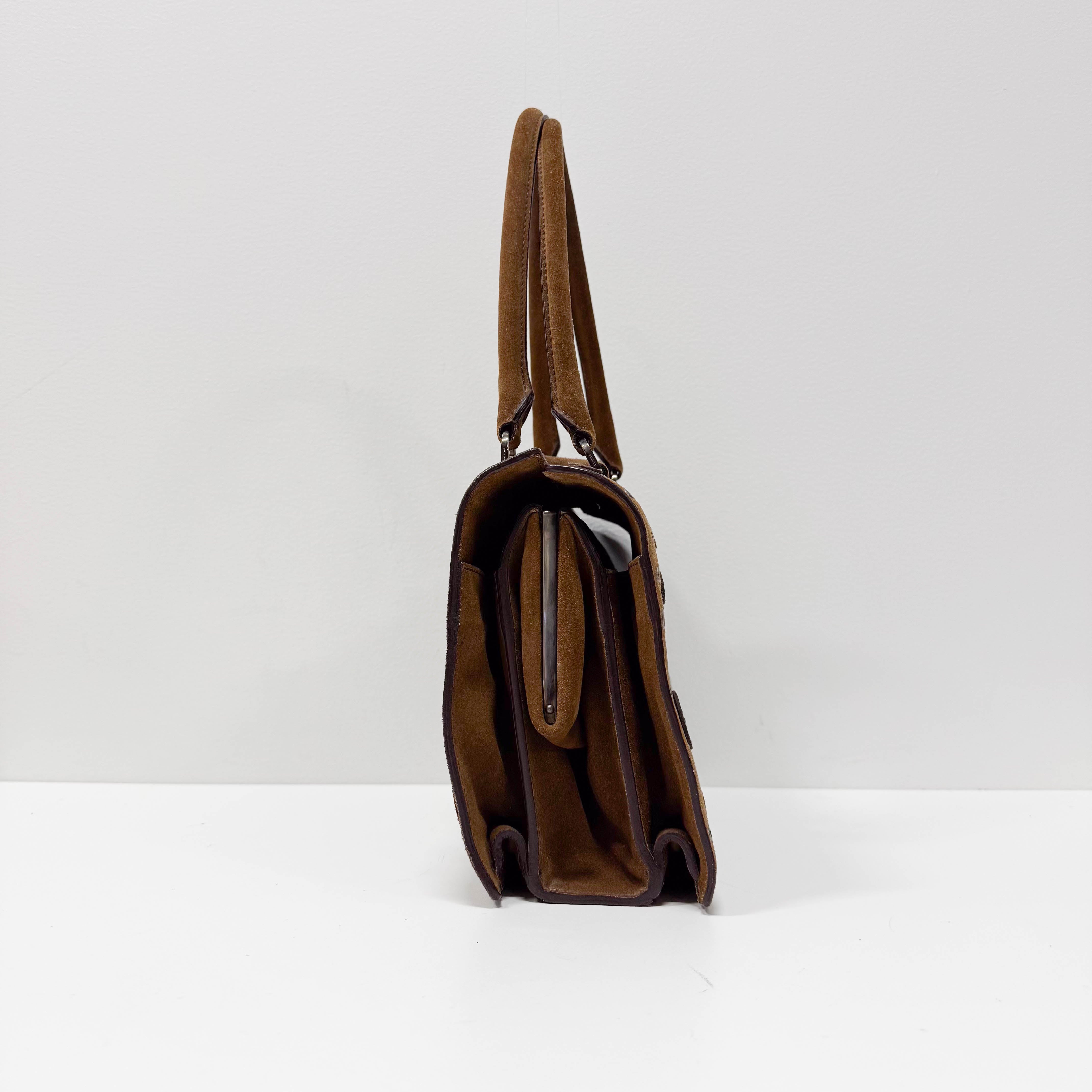 Grommet Frame Brown Suede Shoulder Bag