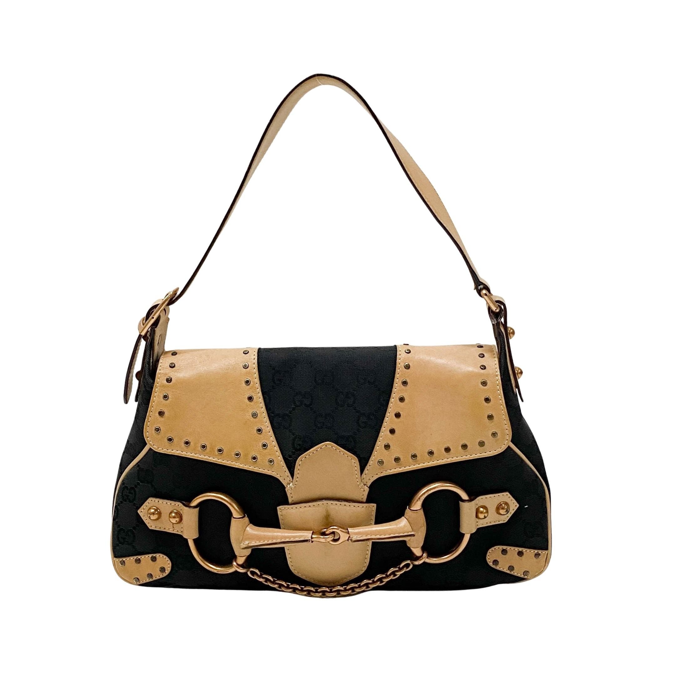 Horsebit GG Canvas Black & Brown Leather Shoulder Bag