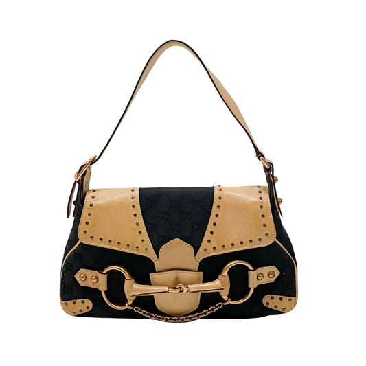Horsebit GG Canvas Black & Brown Leather Shoulder Bag