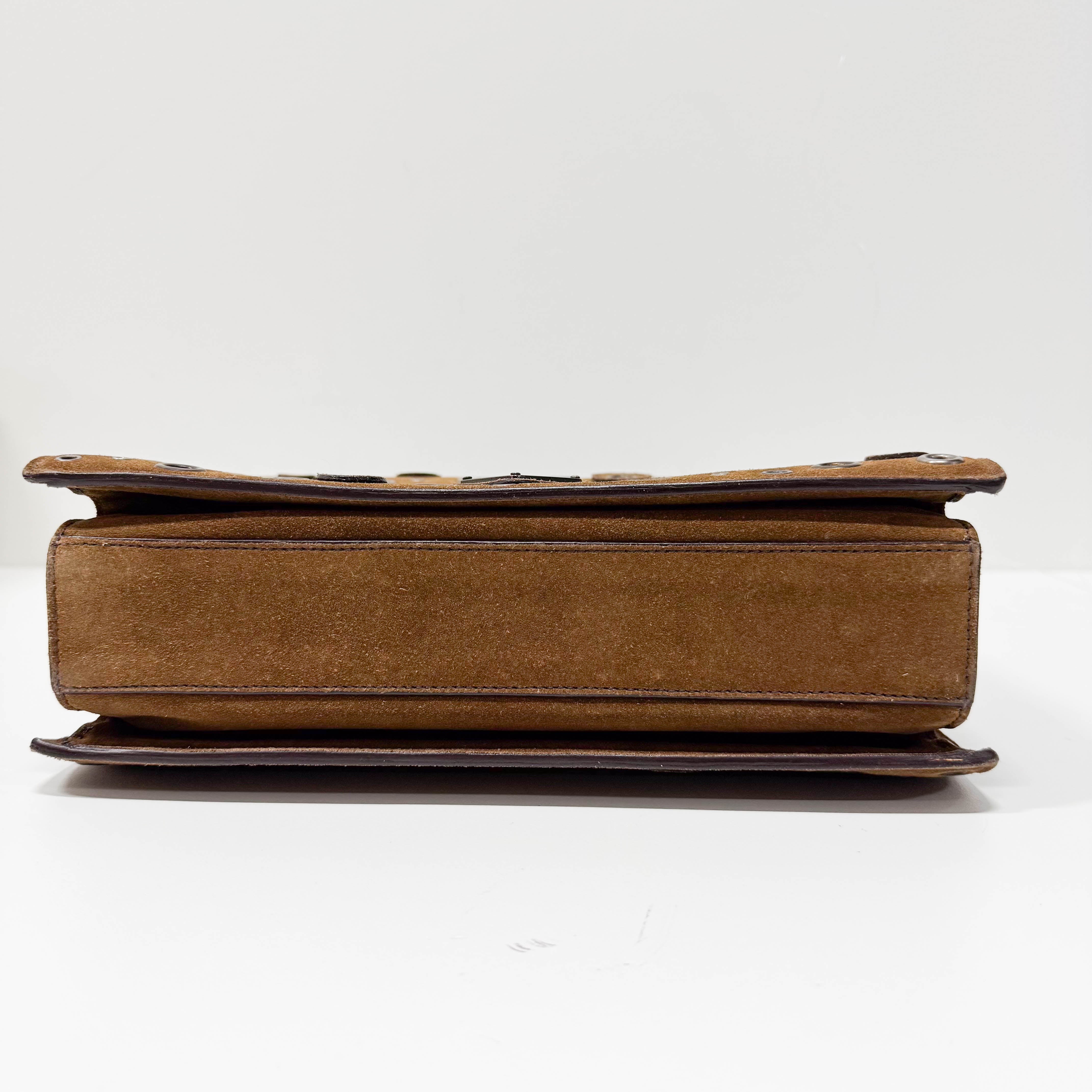 Grommet Frame Brown Suede Shoulder Bag