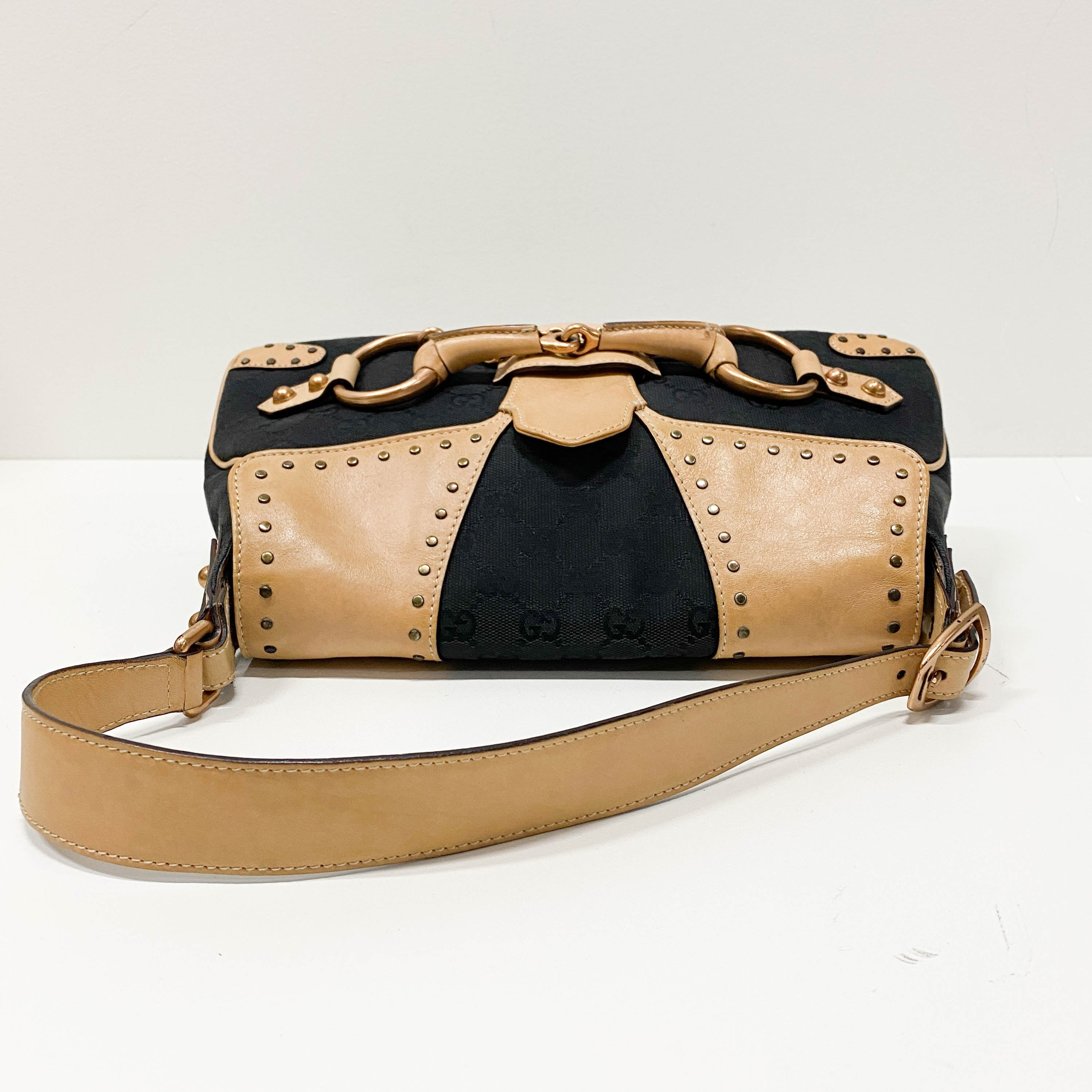 Horsebit GG Canvas Black & Brown Leather Shoulder Bag