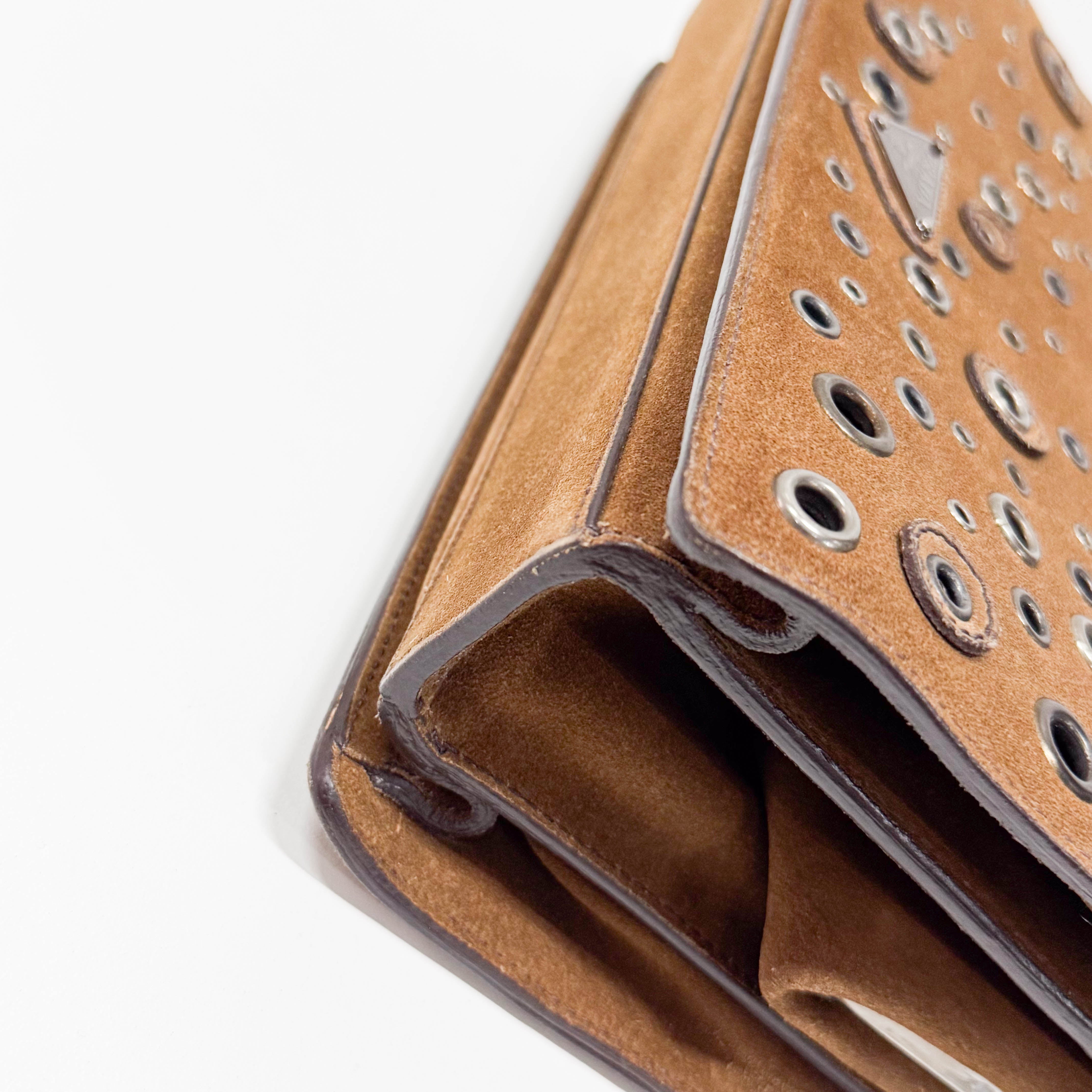 Grommet Frame Brown Suede Shoulder Bag