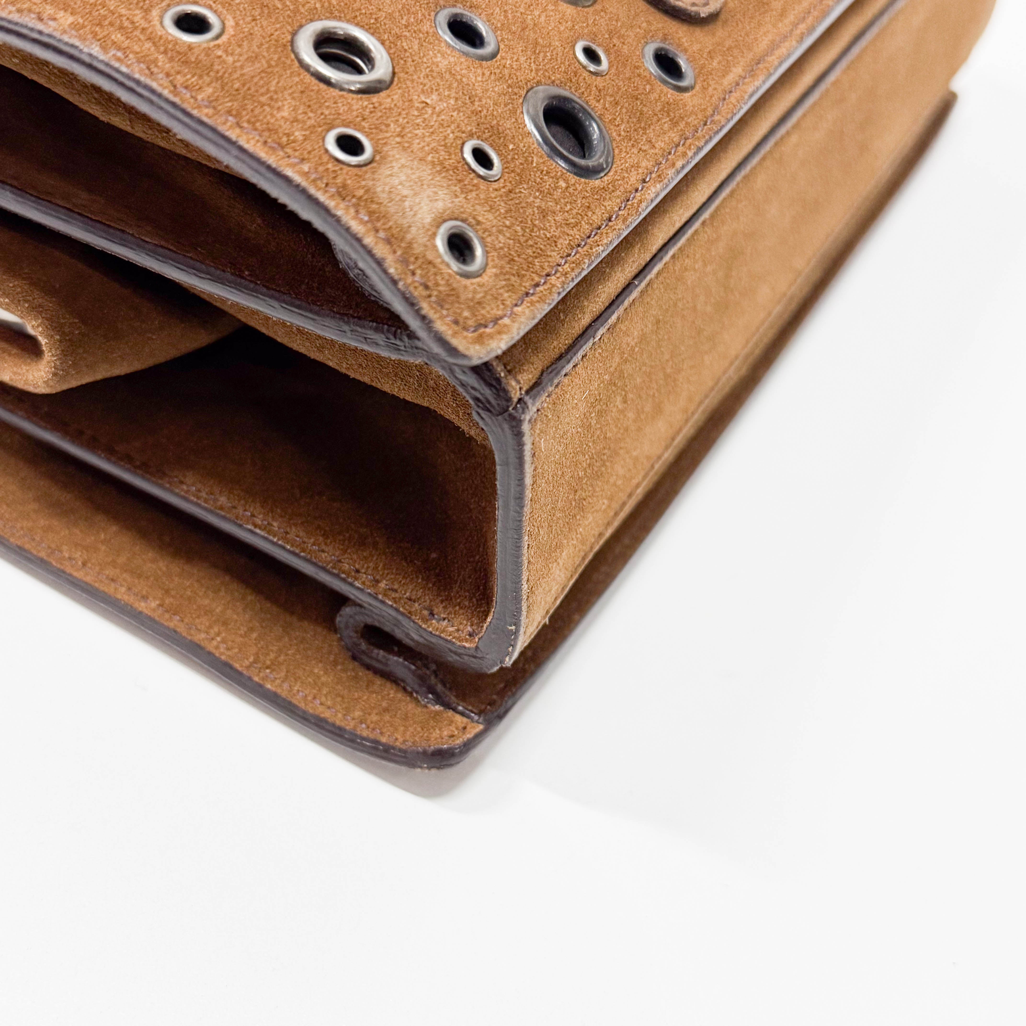 Grommet Frame Brown Suede Shoulder Bag