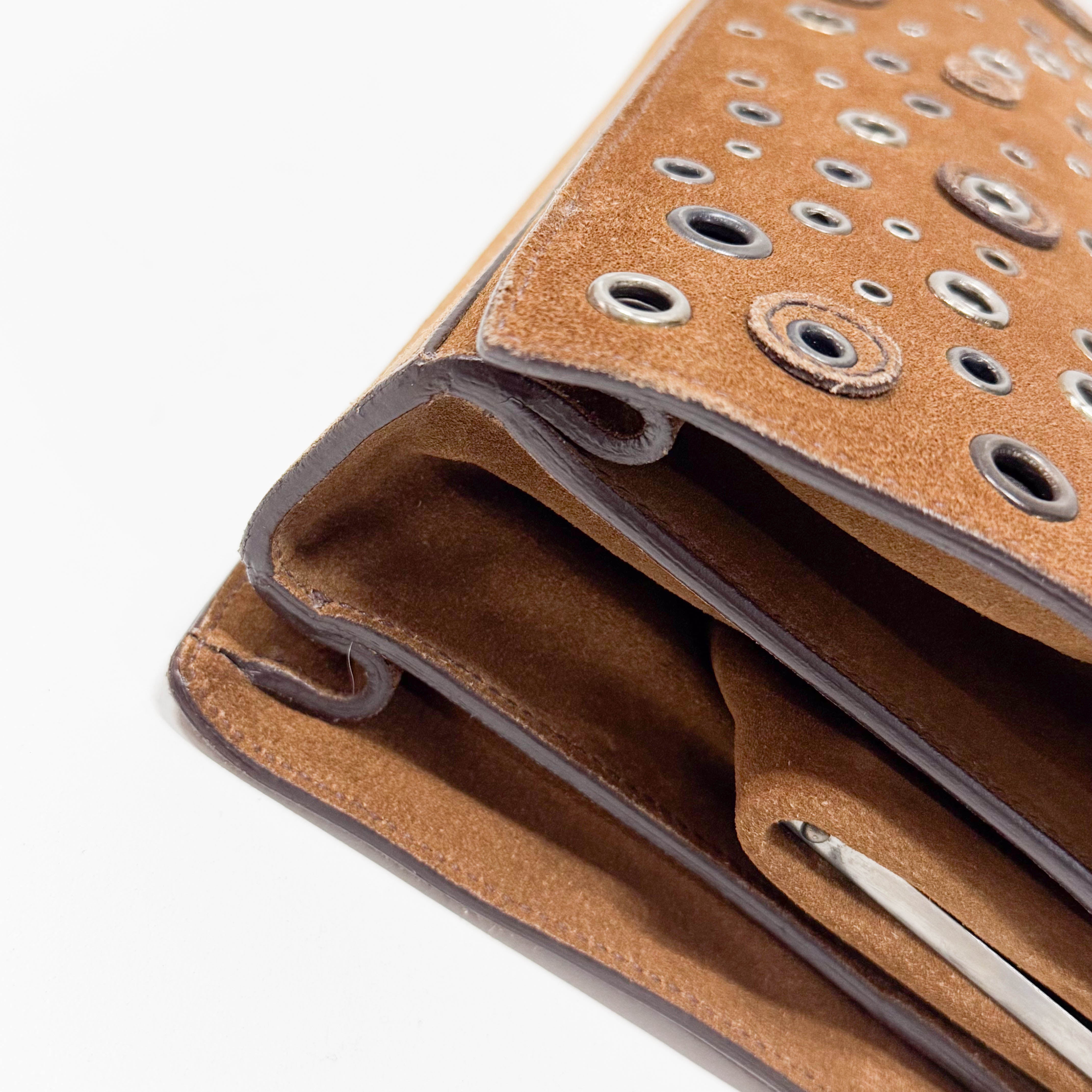 Grommet Frame Brown Suede Shoulder Bag