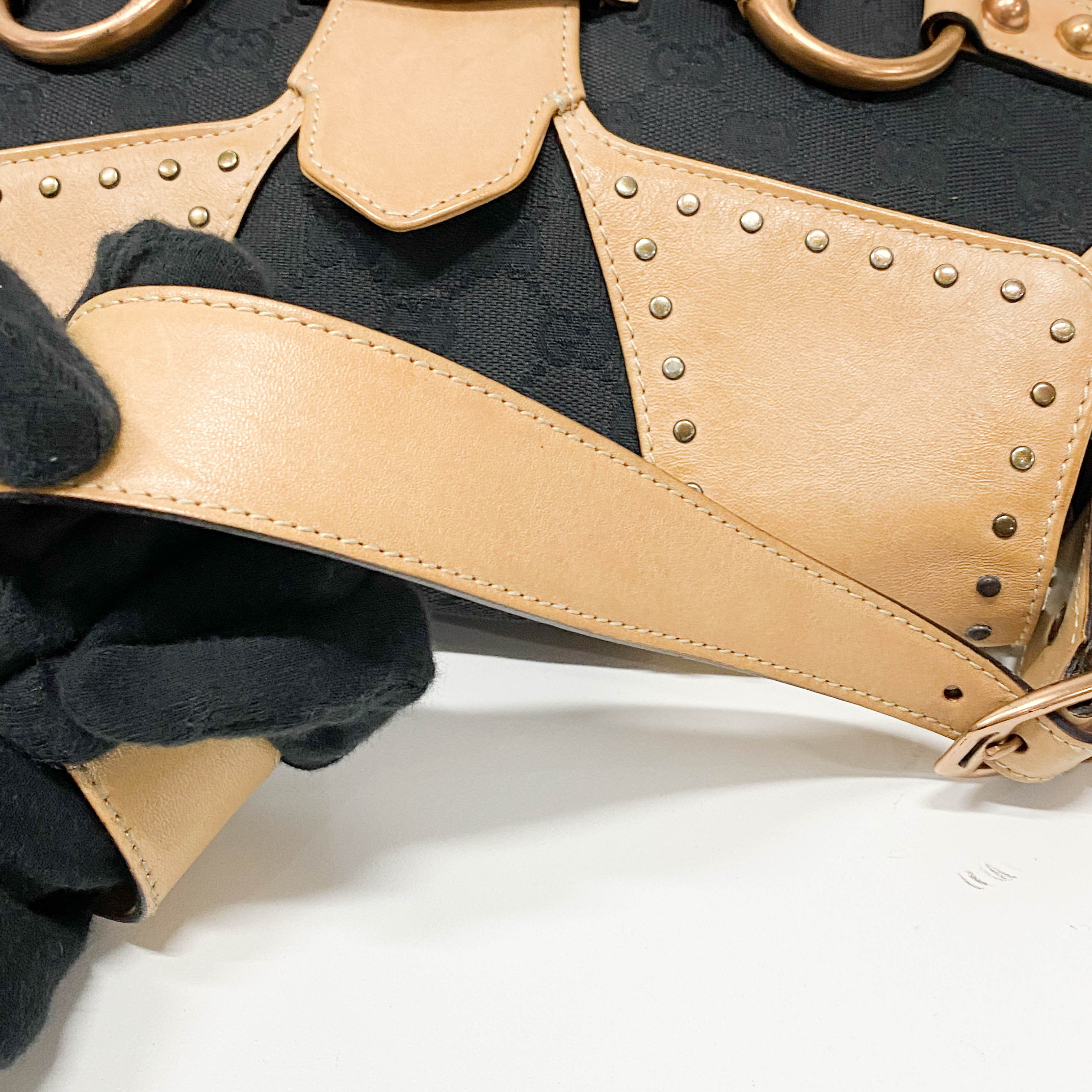 Horsebit GG Canvas Black & Brown Leather Shoulder Bag