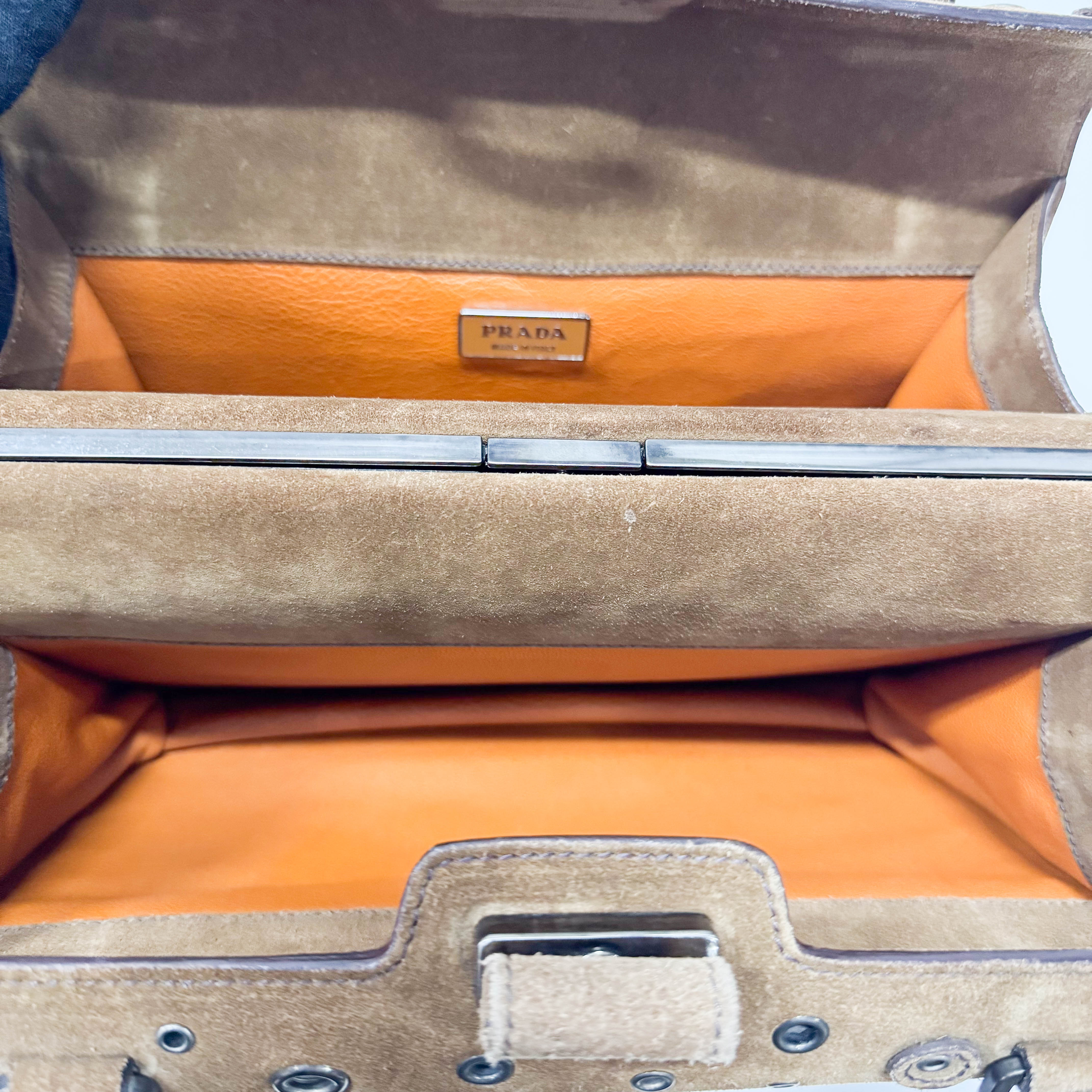 Grommet Frame Brown Suede Shoulder Bag