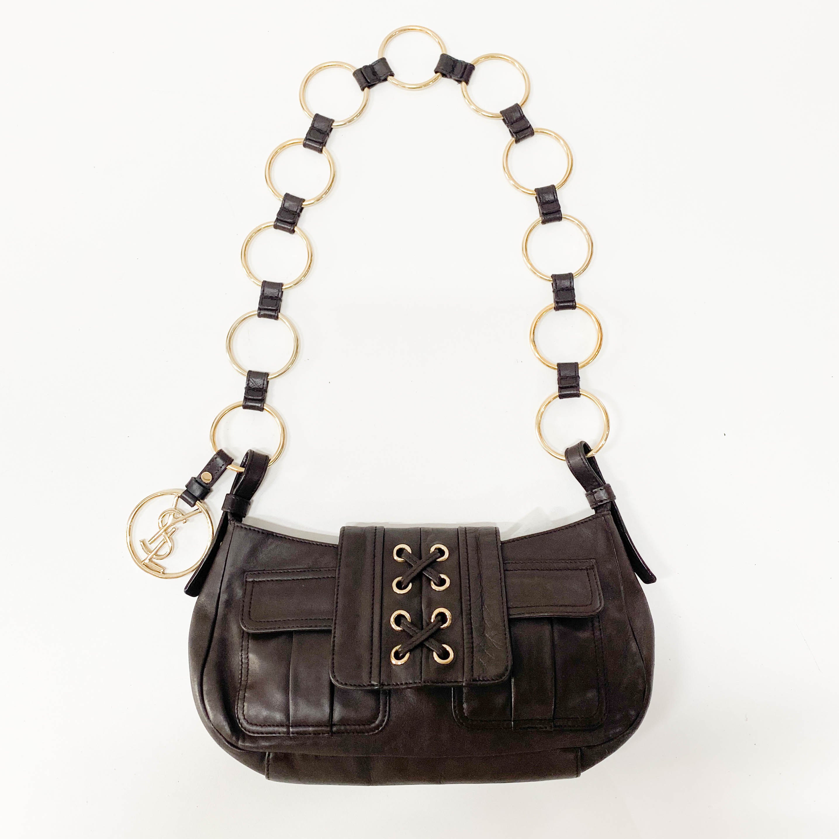 YSL Vintage Brown Leather Chain Shoulder Bag