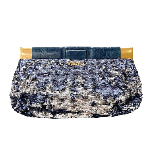 Blue Sequin Clutch Bag