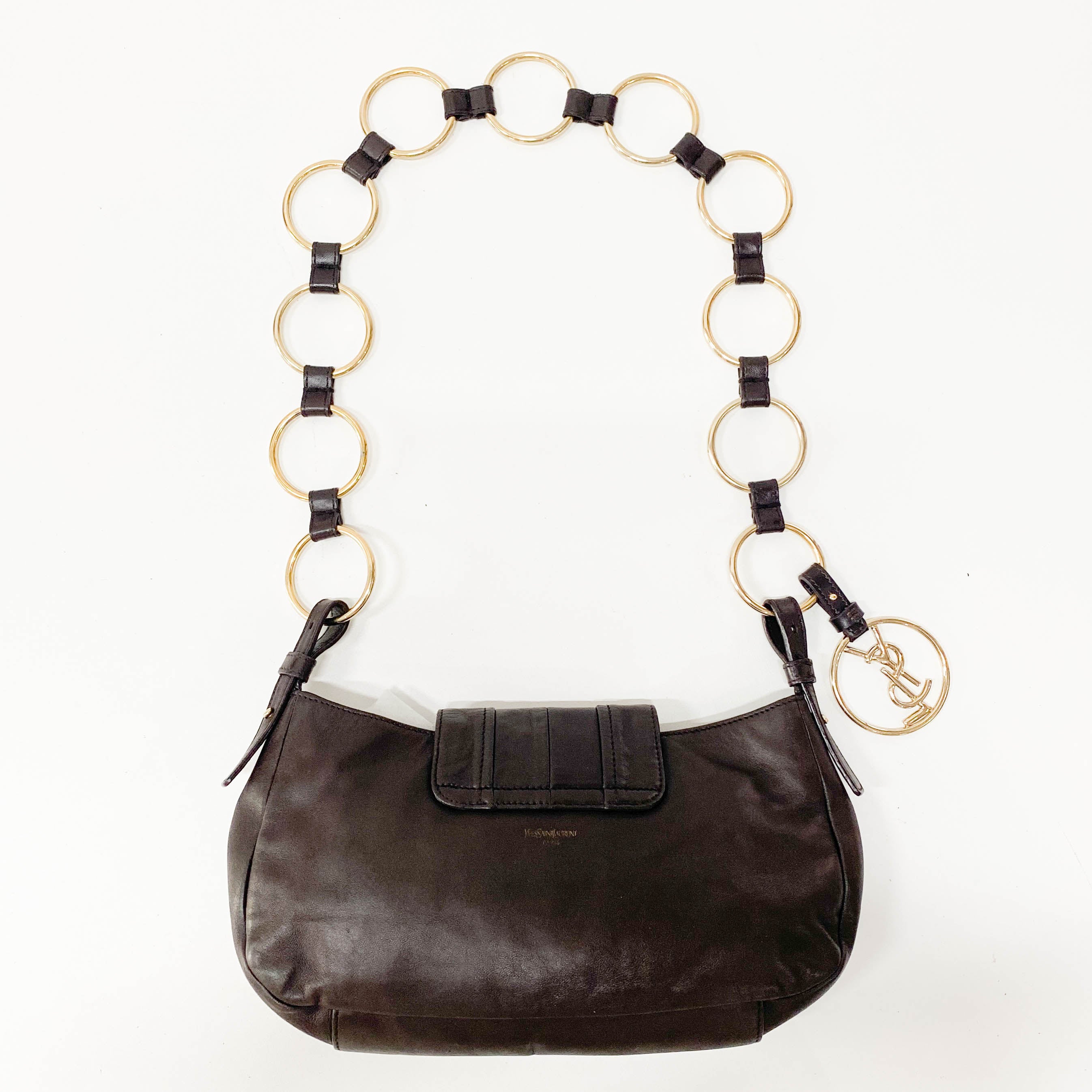 YSL Vintage Brown Leather Chain Shoulder Bag