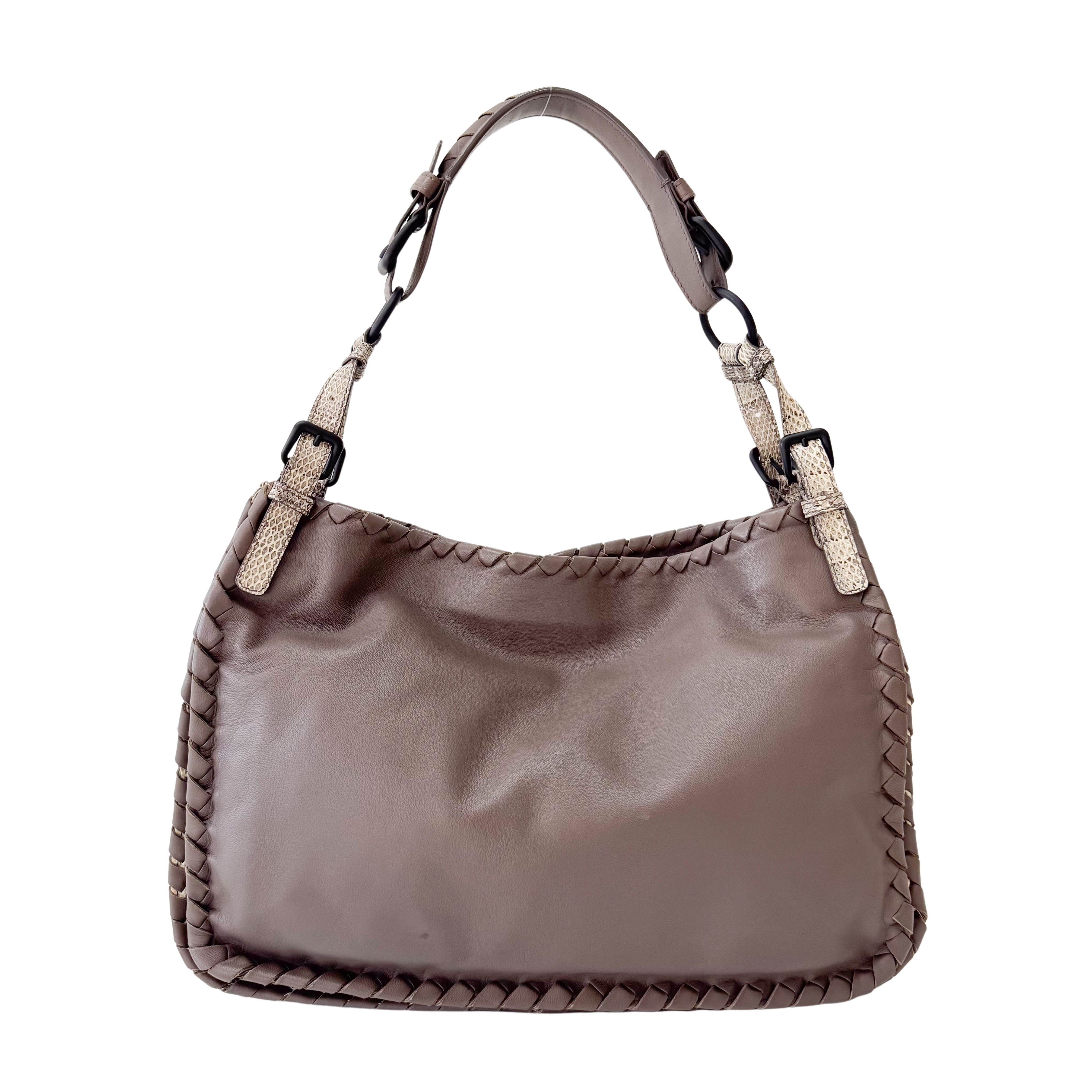Brown Leather and Lizard Detail Bag