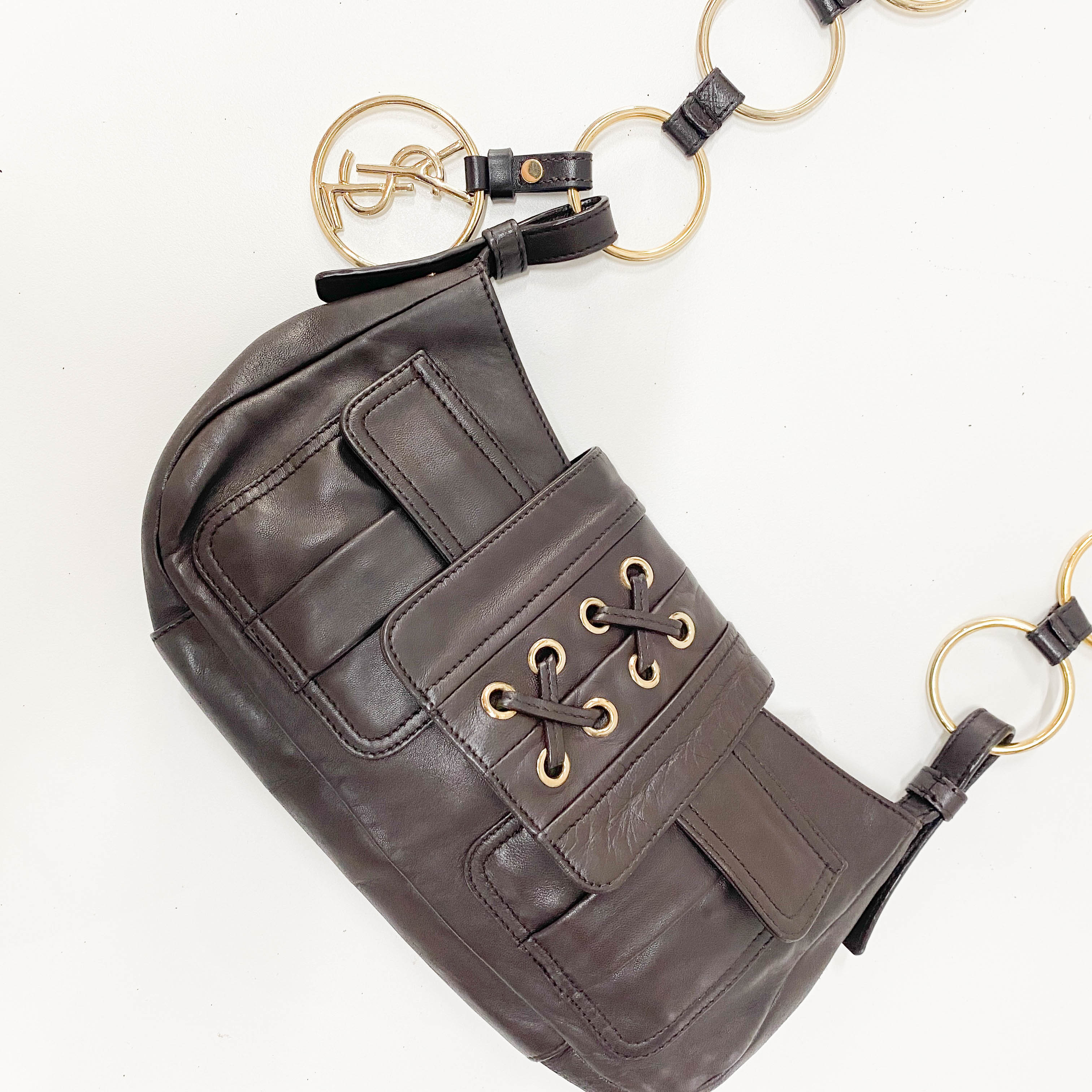 YSL Vintage Brown Leather Chain Shoulder Bag