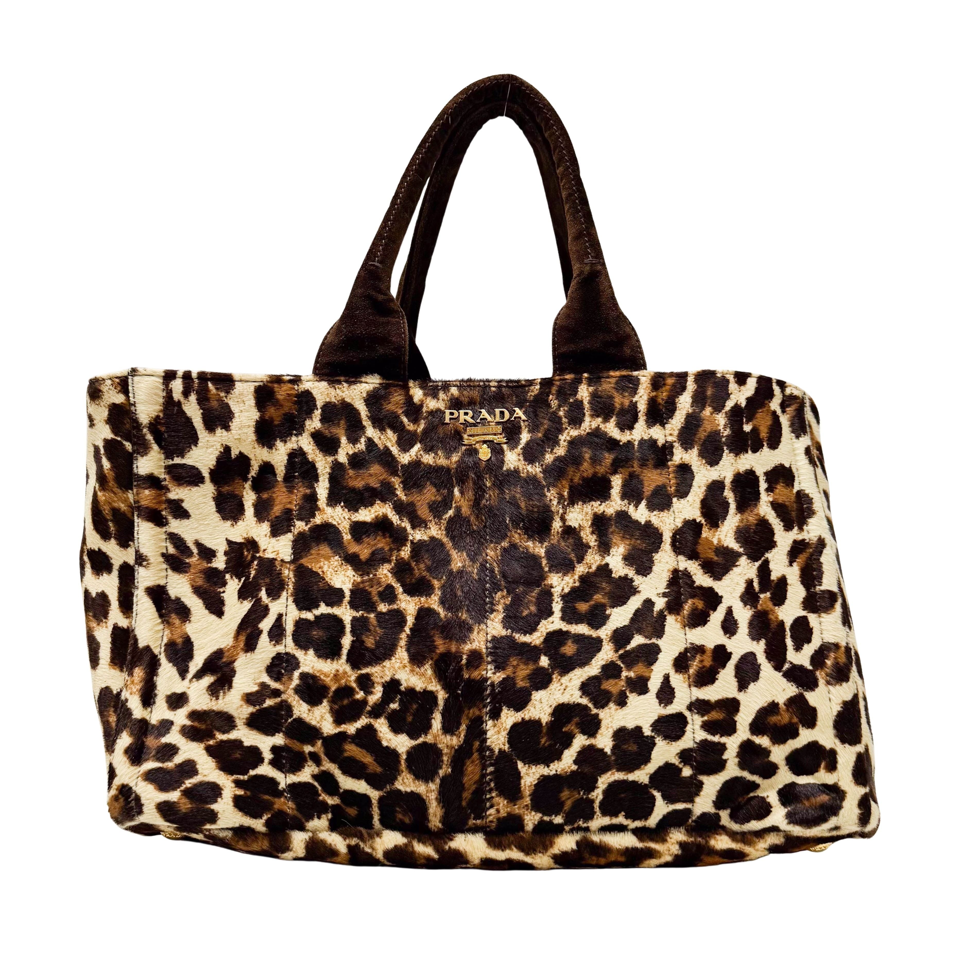Canapa Yellow Leopard Print Pony Hair & Suede Handbag