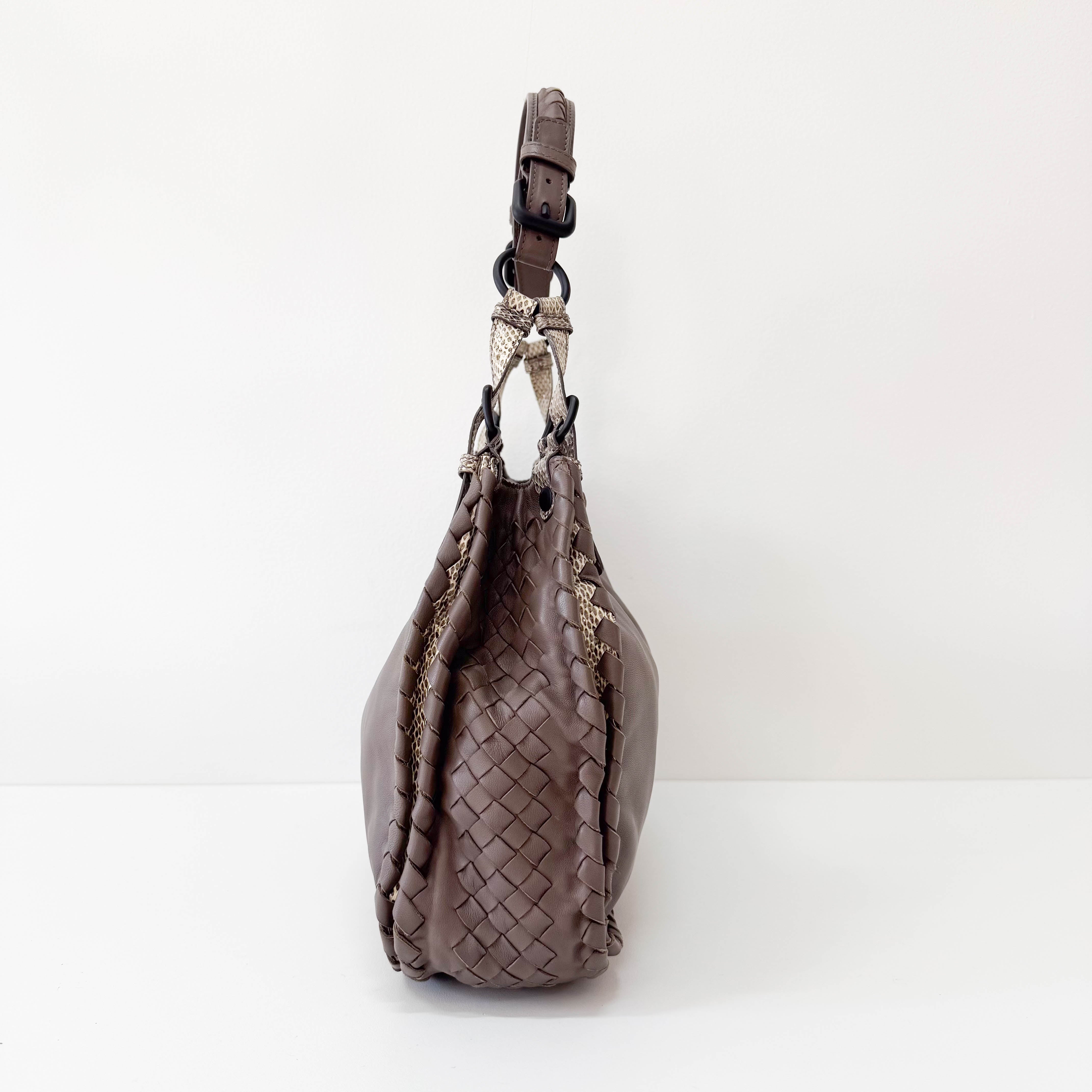 Brown Leather and Lizard Detail Bag