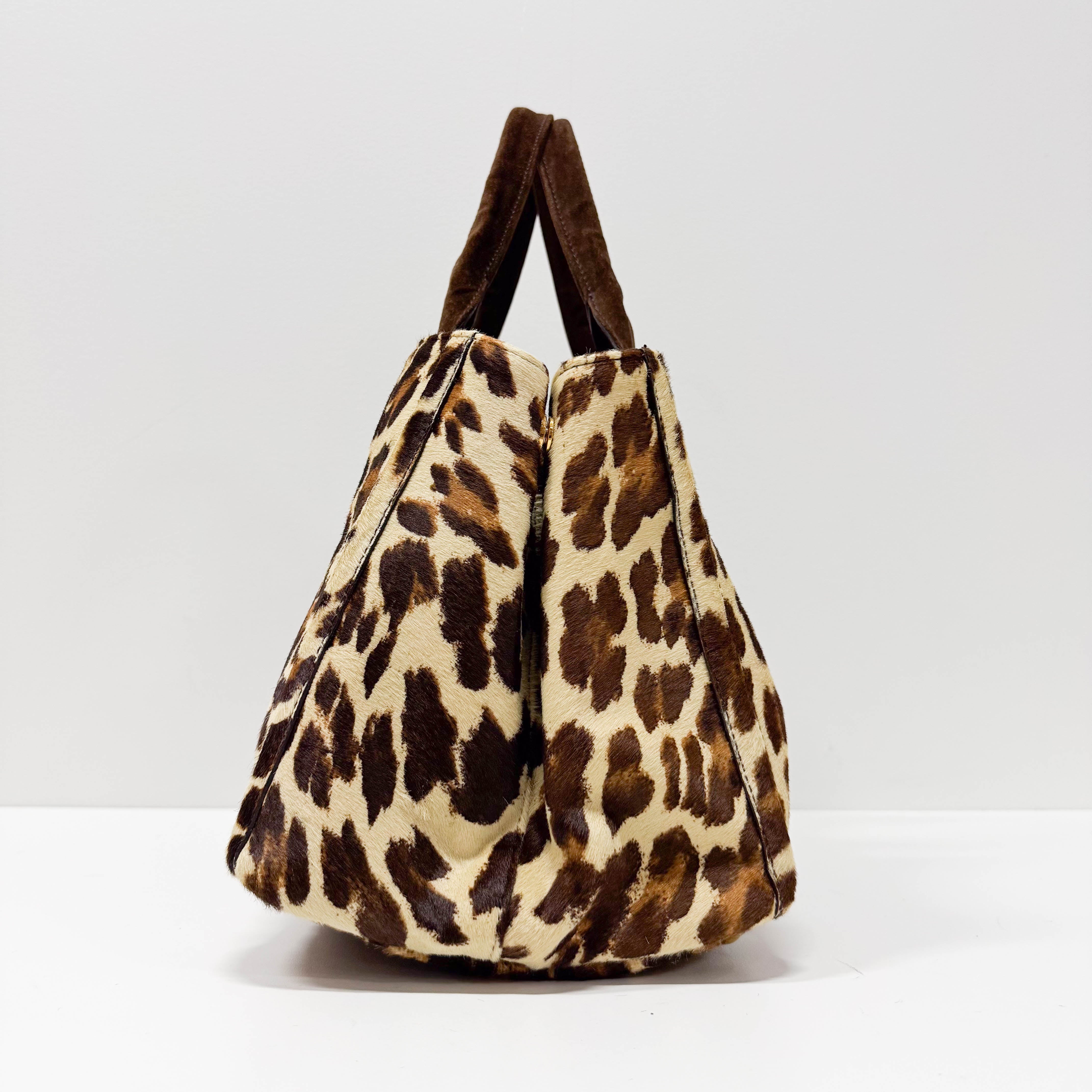 Canapa Yellow Leopard Print Pony Hair & Suede Handbag