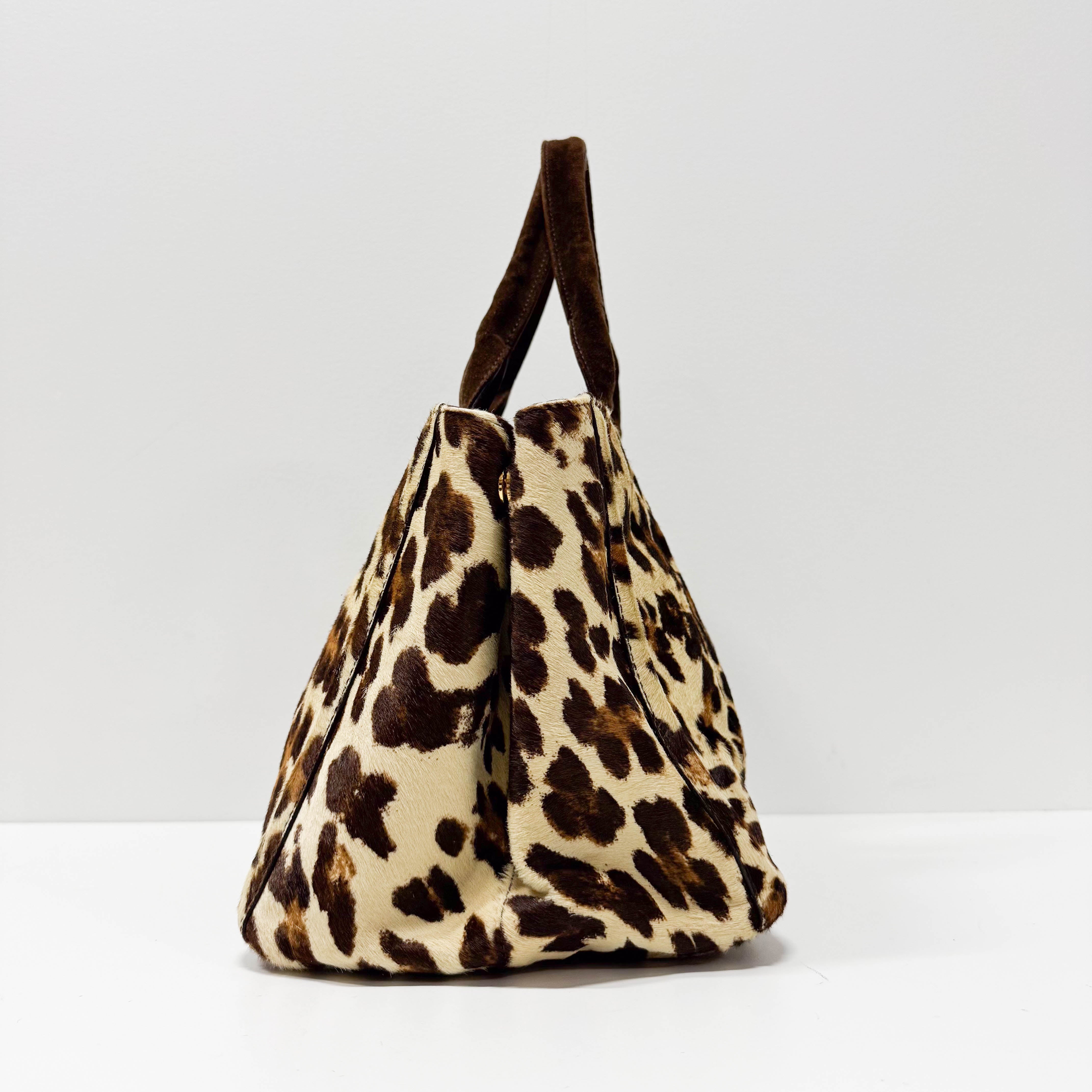 Canapa Yellow Leopard Print Pony Hair & Suede Handbag
