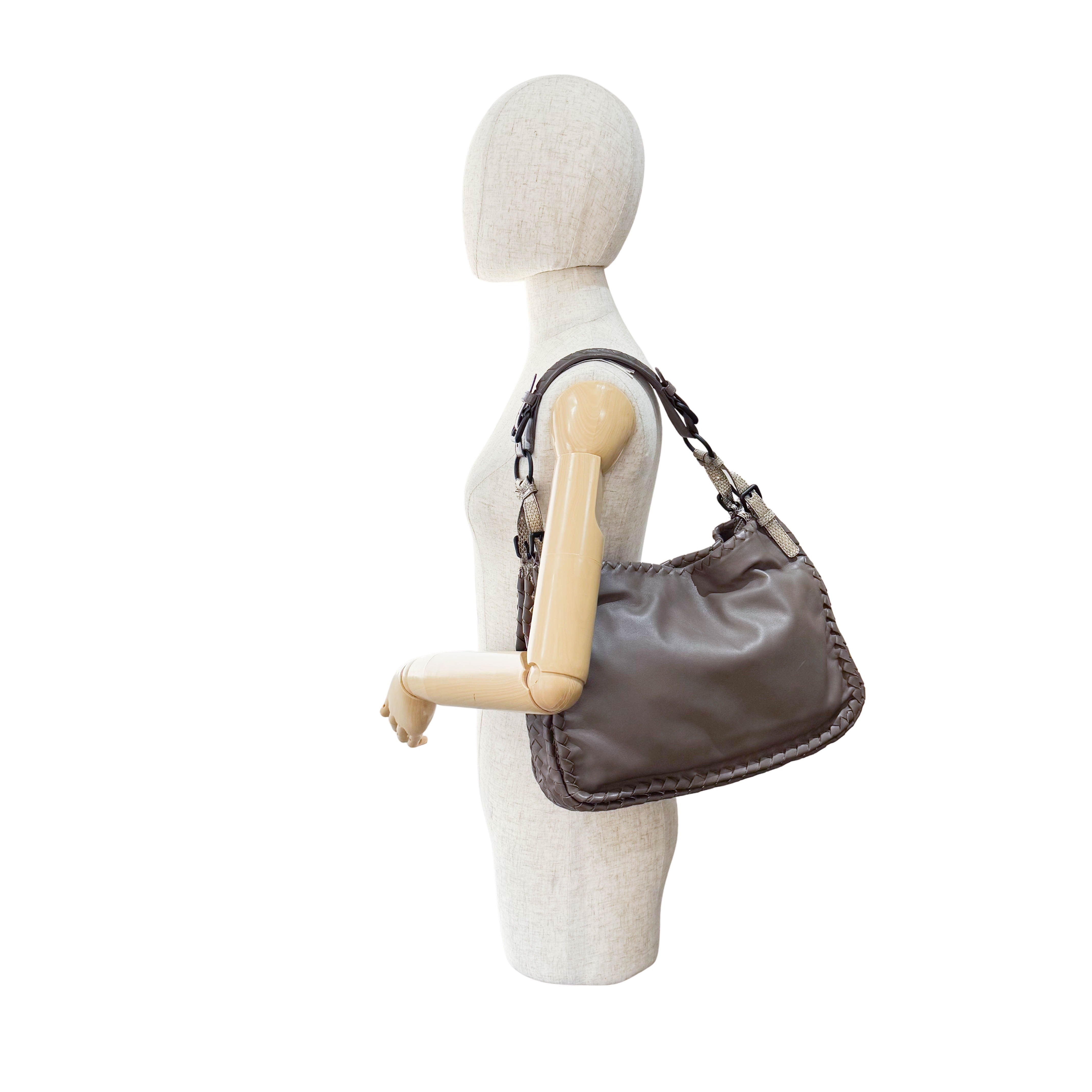 Brown Leather and Lizard Detail Bag