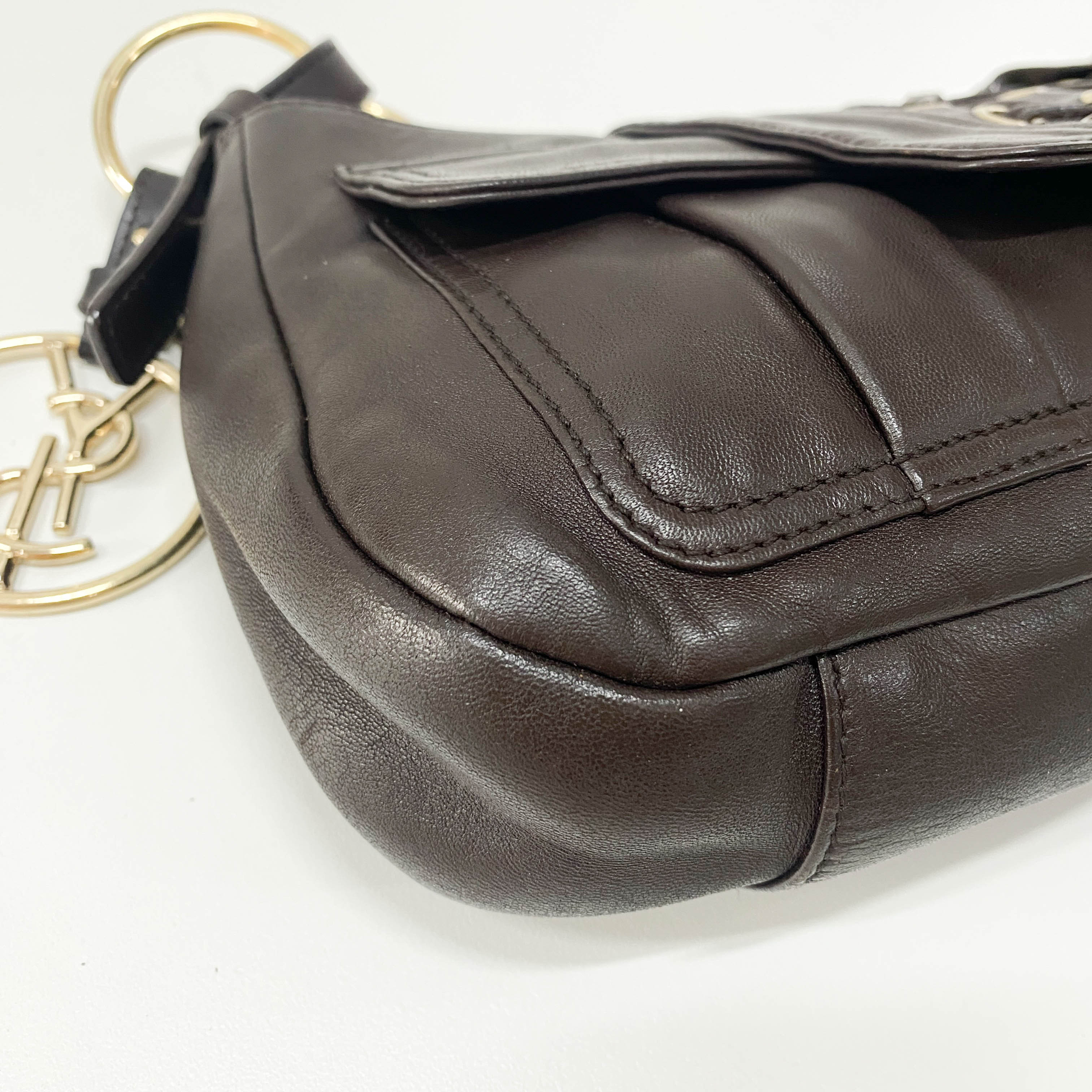 YSL Vintage Brown Leather Chain Shoulder Bag
