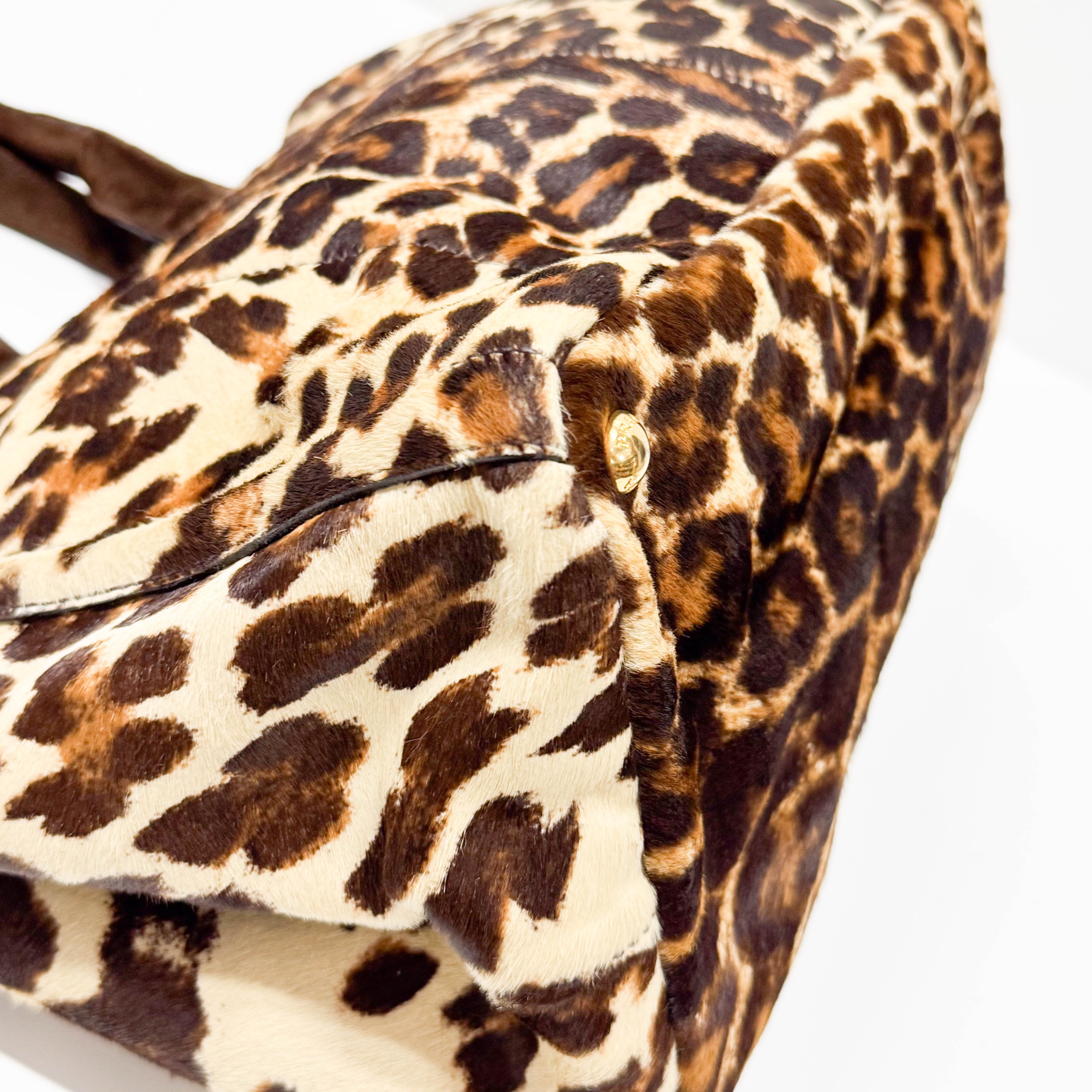 Canapa Yellow Leopard Print Pony Hair & Suede Handbag